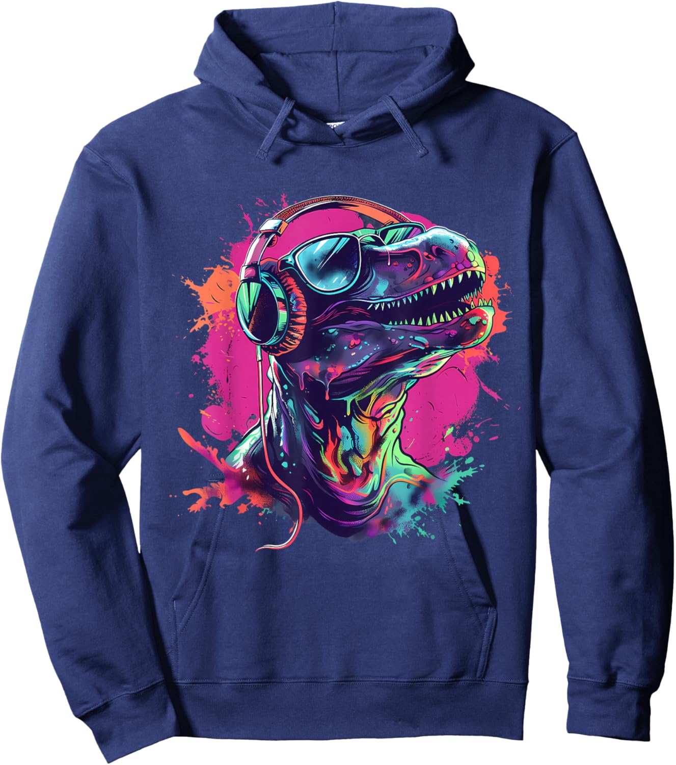Dinosaur Music DJ Splash Techno Beatmaker Music Headphones Hoodie - Hoodie | Navy