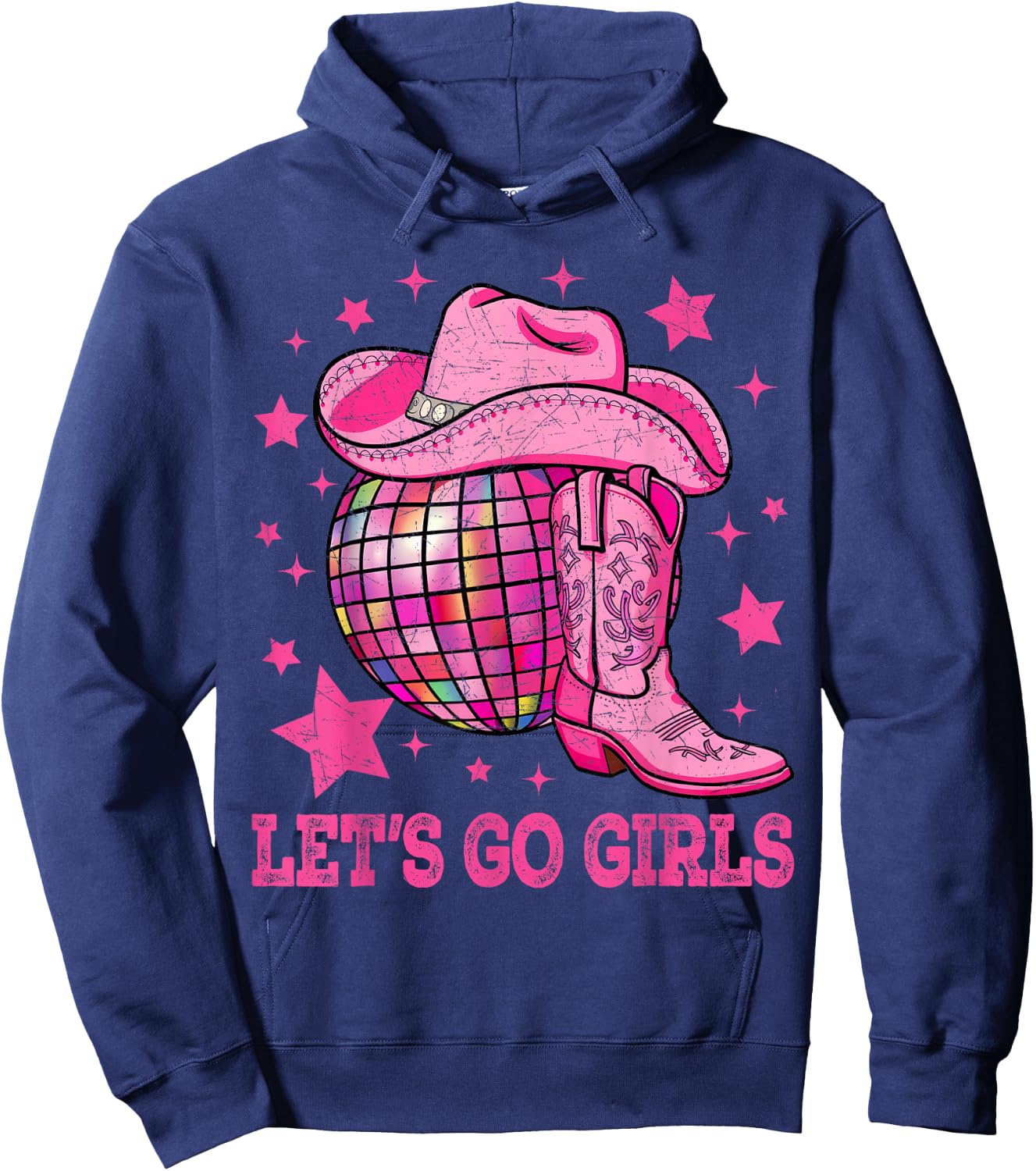 Western Disco Bachelorette Party Cowgirl Let's Go Girls Hoodie - Hoodie | Navy
