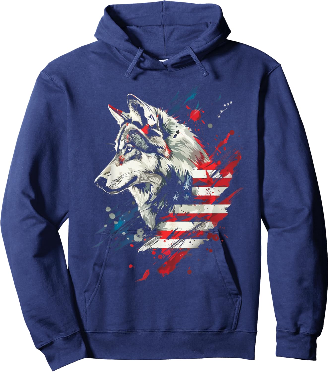 Wolf American Flag USA Patriotic Wolf Lover Women Kids Men Hoodie - Hoodie | Navy