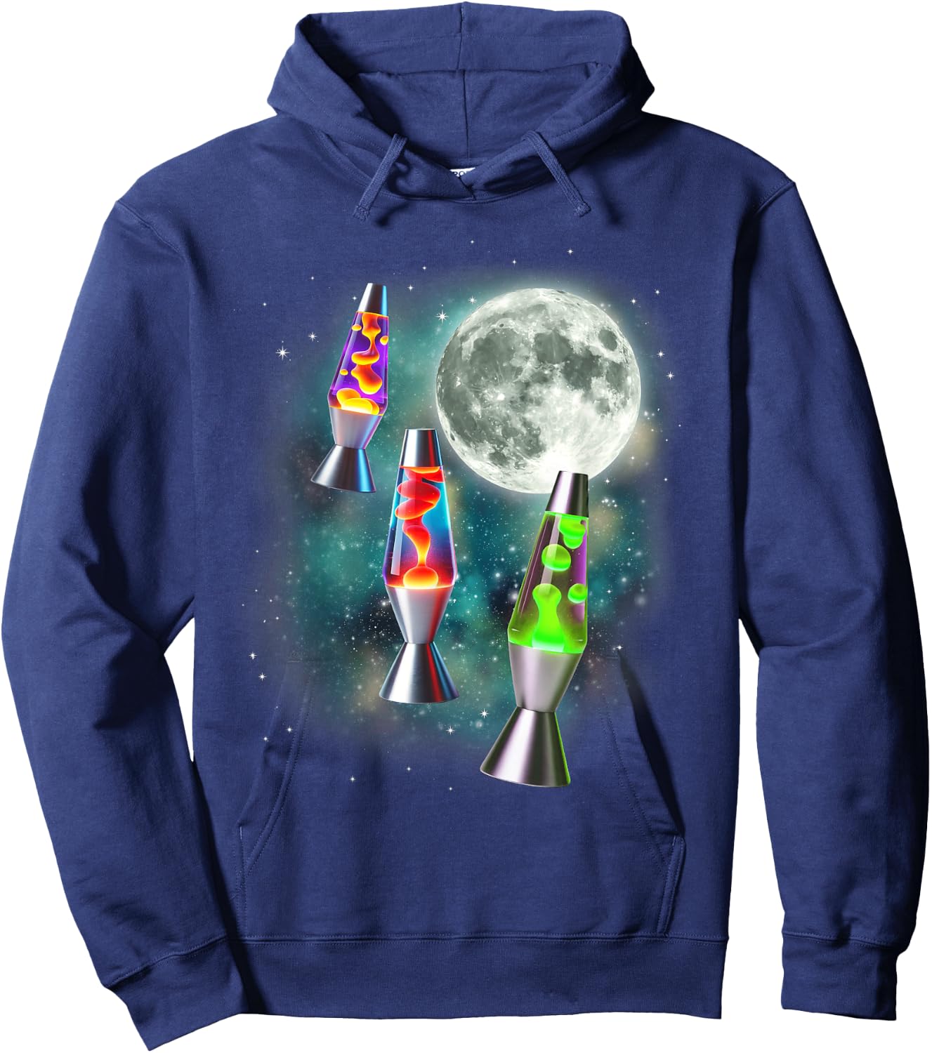 Three Lava Lamp Moon | 3 Ugly Retro Lamps 70s Hippy Joke Hoodie - Hoodie | Navy
