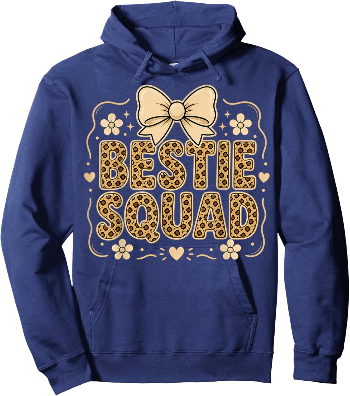 Bestie Squad Leopard Bow Best Friends Matching Girls Party Hoodie - Hoodie | Navy