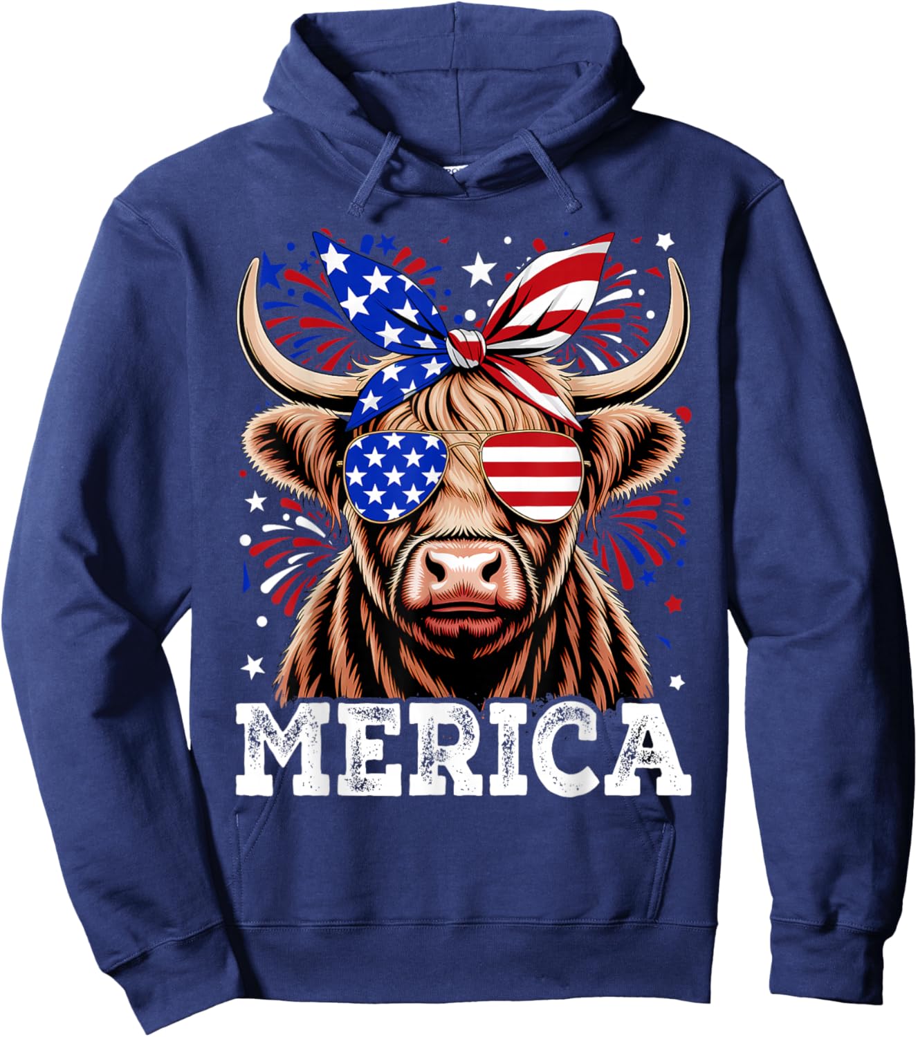 4th Of July Highland Cow Merica American Farm Men Women Hoodie - Hoodie | Navy