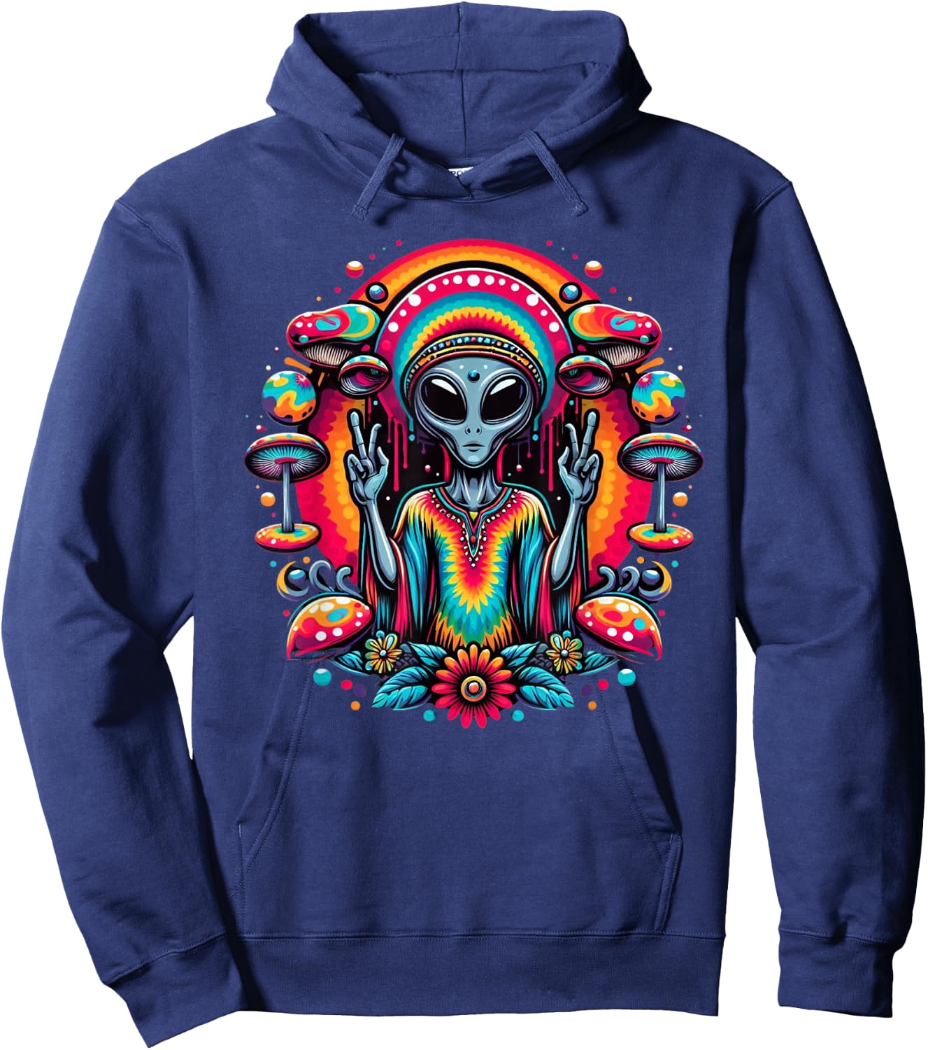 Tie Dye Alien Peace Sign Funny Boho Hippie Hoodie - Hoodie | Navy