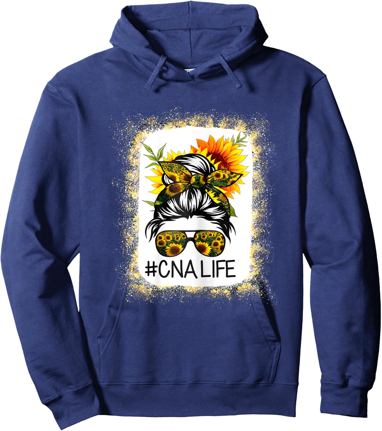 CNA Life Messy Hair Bun Sunflower Women Mother's Day Hoodie - Hoodie | Navy