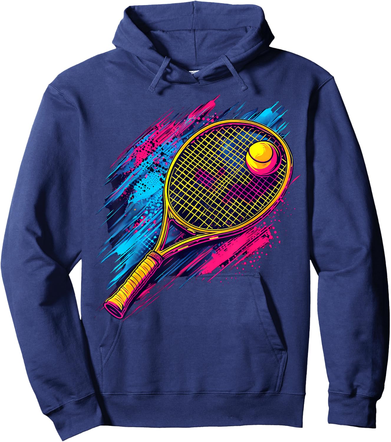 Colorful painted Tennis Racket and Ball on artistic Tennis Hoodie - Hoodie | Navy