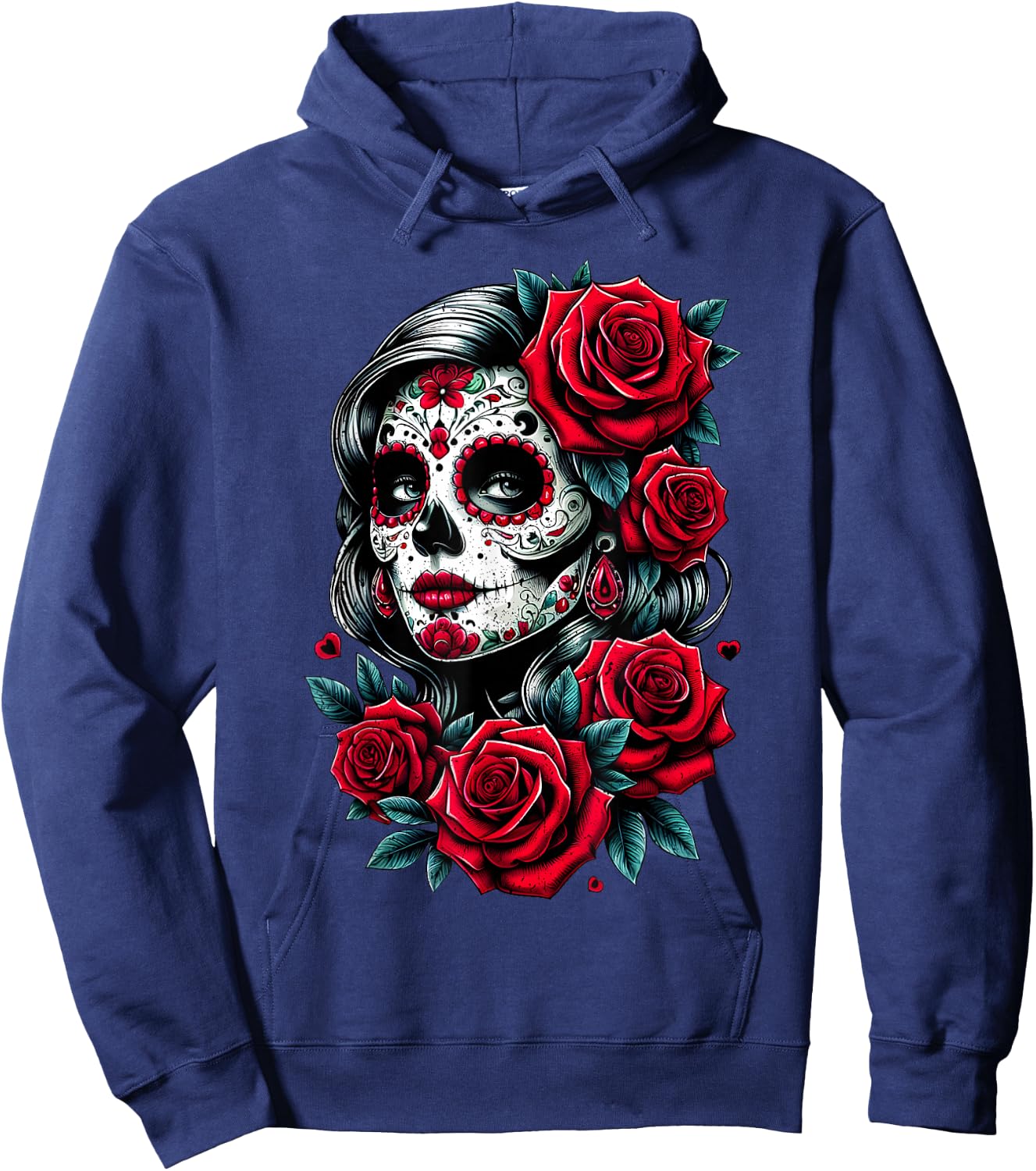 Dia de Muertos Cinco de Mayo Sugar Skull Women Red Roses Hoodie - Hoodie | Navy