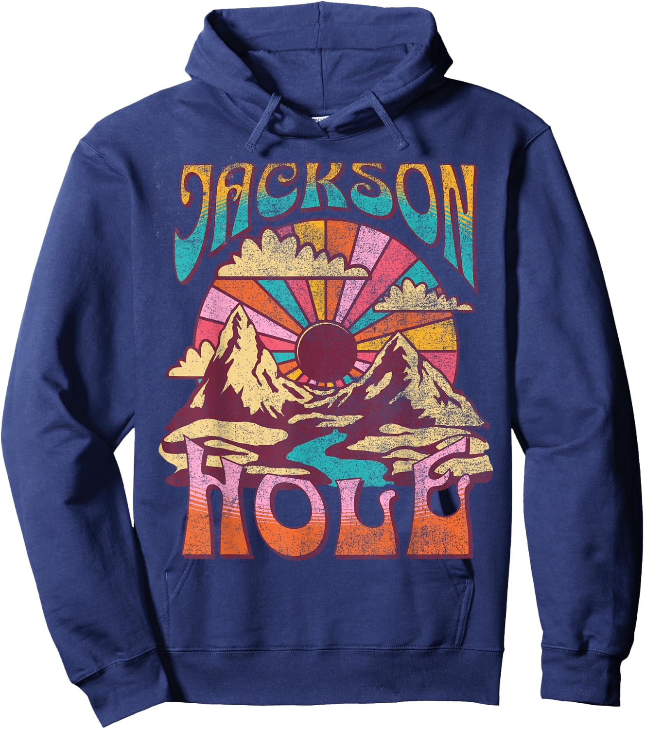 Jackson Hole Wyoming Nature Hiking Mountains Outdoors Retro Hoodie - Hoodie | Navy