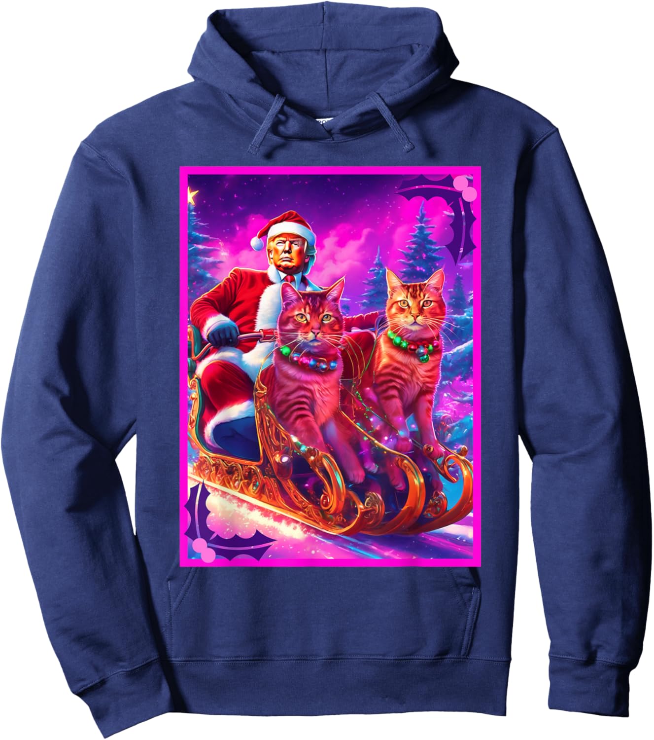 Funny Cat Lover Christmas Sweater Trump Ugly Christmas Women Hoodie - Hoodie | Navy