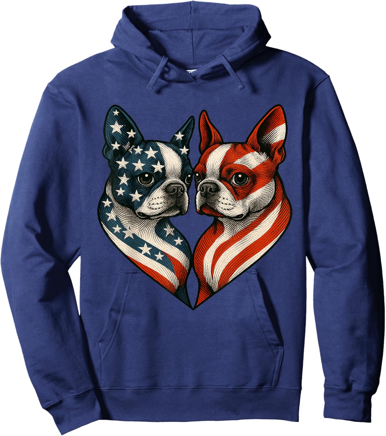 Patriotic Boston Terrier Dog Heart American Flag 4th Of July Men Women Hoodie - Hoodie | Navy