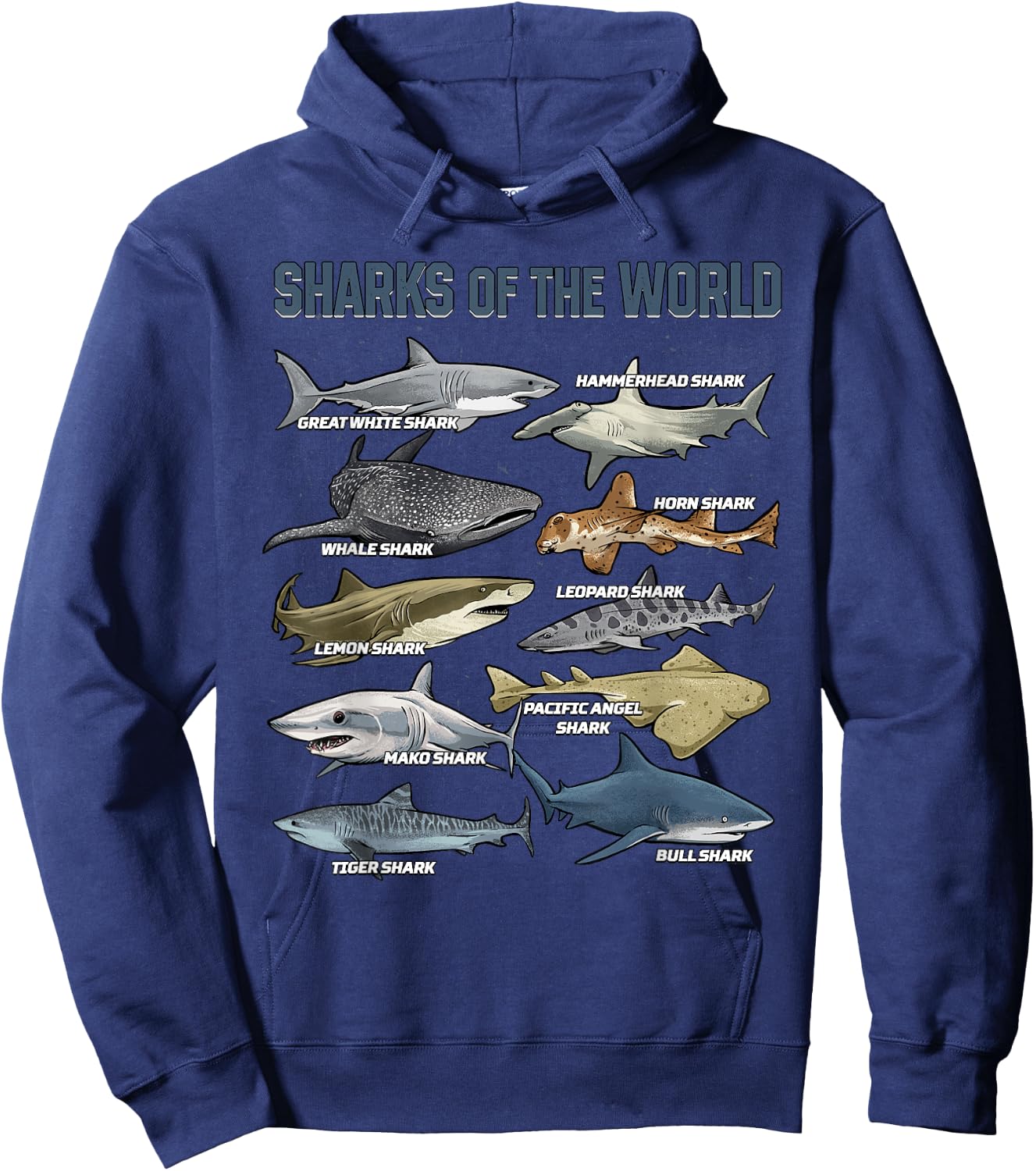 Sharks Animals of the World Marine Biology Fish Shark Lovers Hoodie - Hoodie | Navy