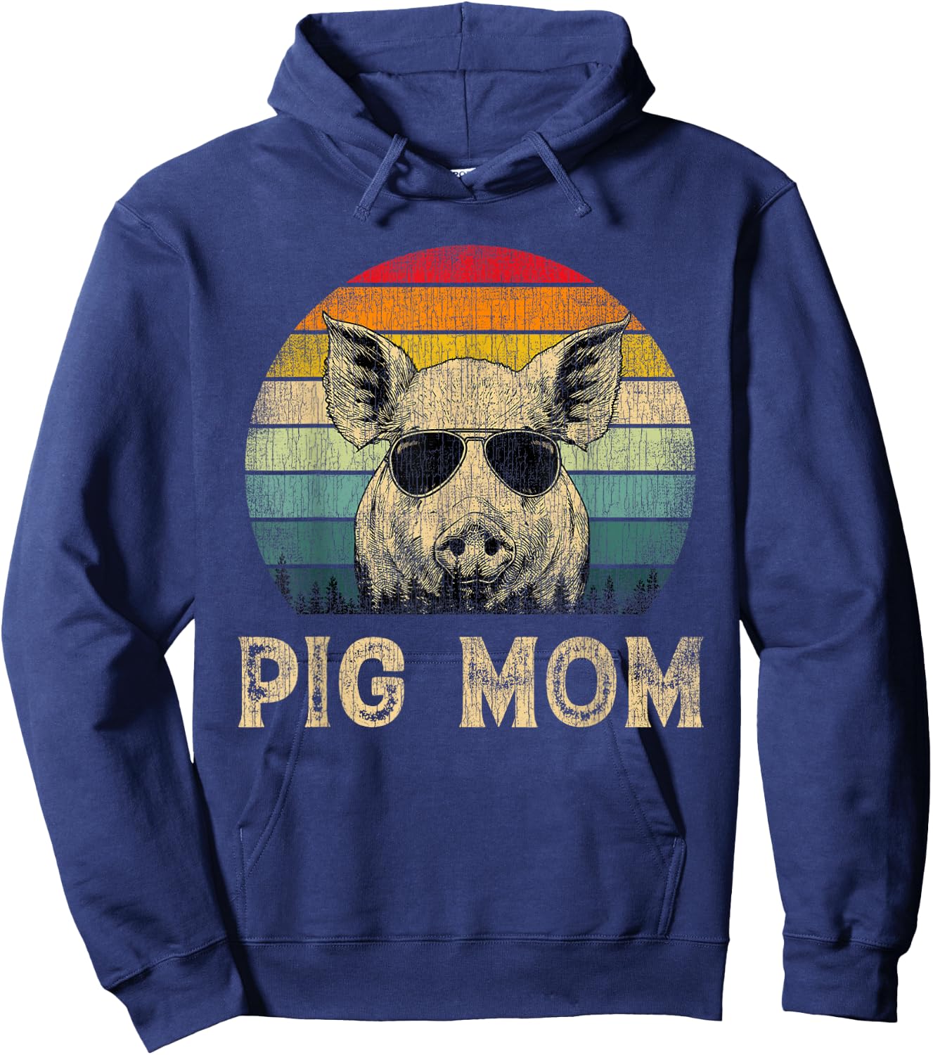 Vintage Pig Mom Pig Lovers Mommy Mother's Day Hoodie - Hoodie | Navy