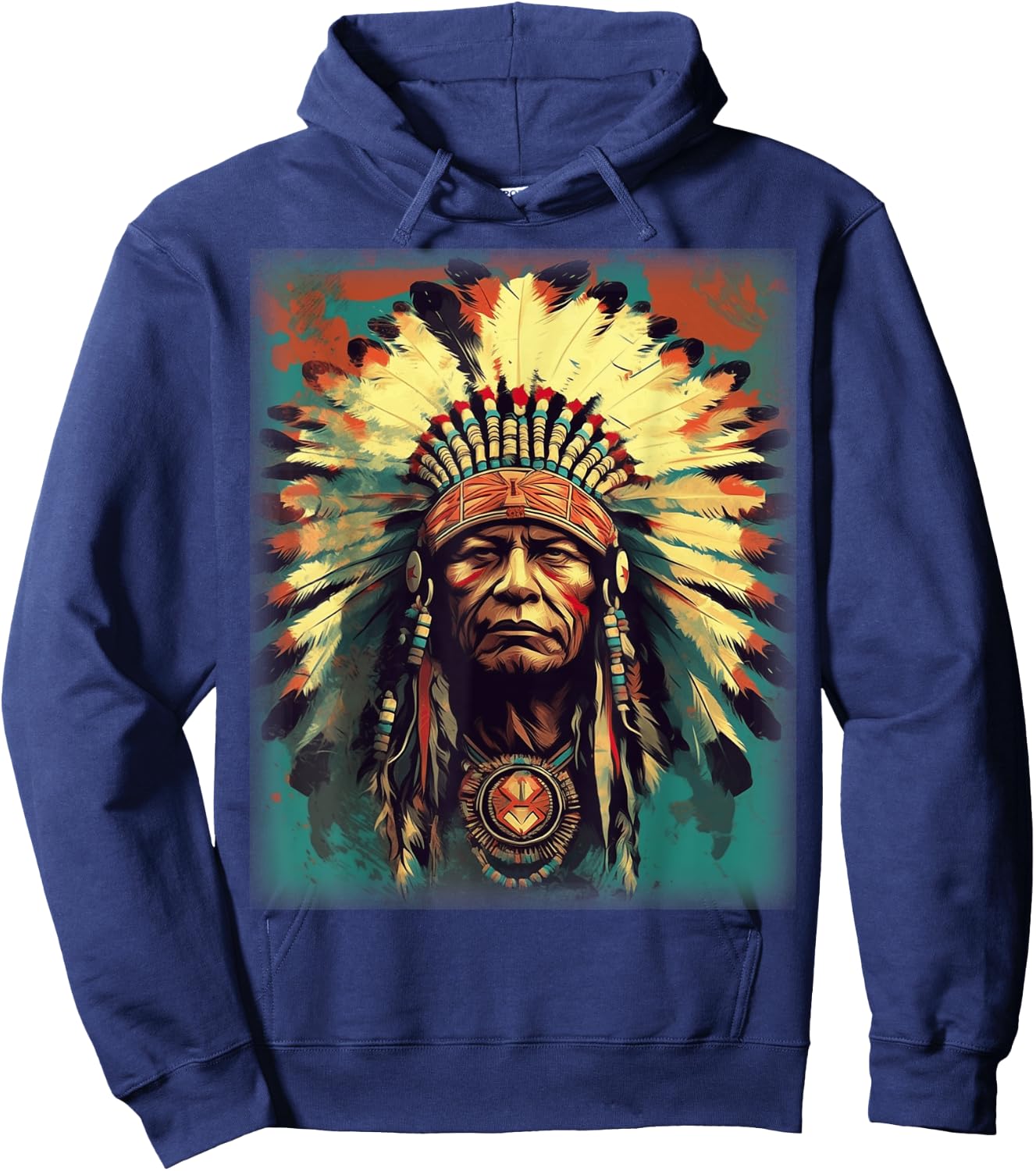 Native American Indian Headdress Traditional Art Men Women Hoodie - Hoodie | Navy