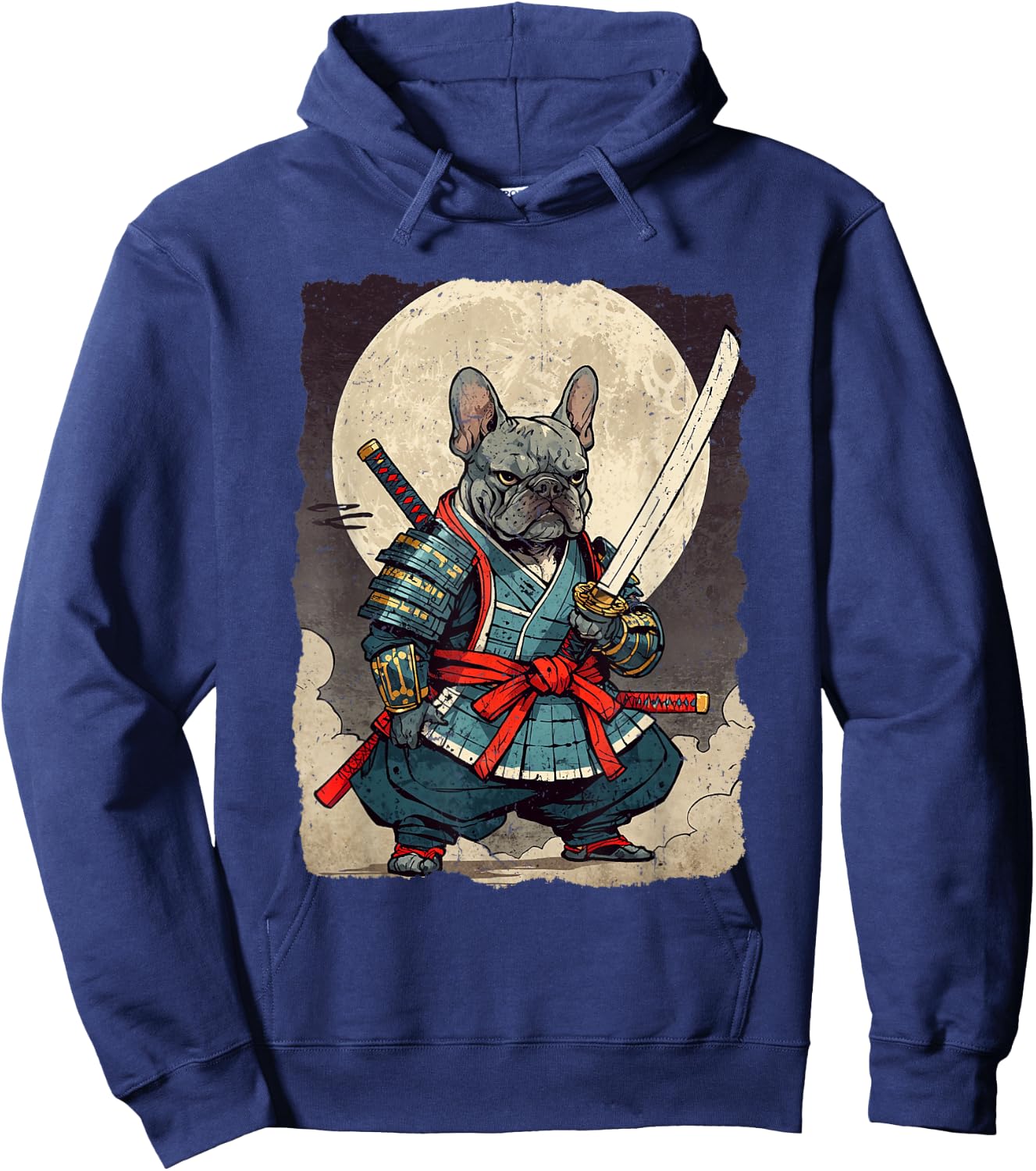 Bulldog Samurai Japanese Retro Ukiyoe Warrior French Bulldog Hoodie - Hoodie | Navy