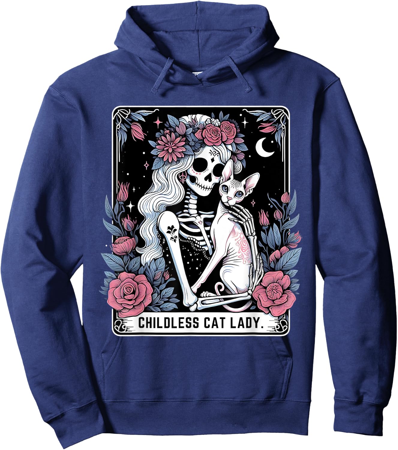 Childless Cat Lady Sphynx Tarot Card Cute Gothic Skeleton Hoodie - Hoodie | Navy