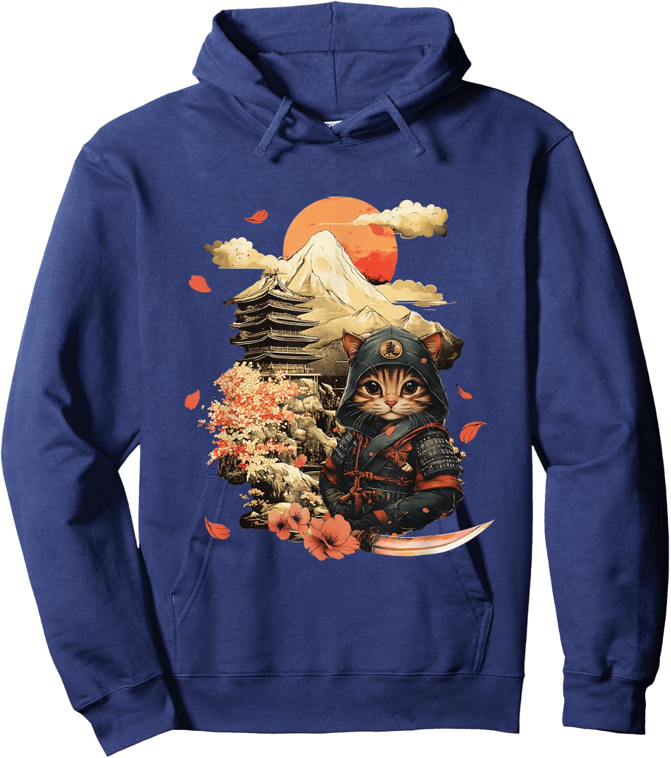 Vintage Japanese Samurai Ninja Cat Tattoo Kawaii Hoodie - Hoodie | Navy