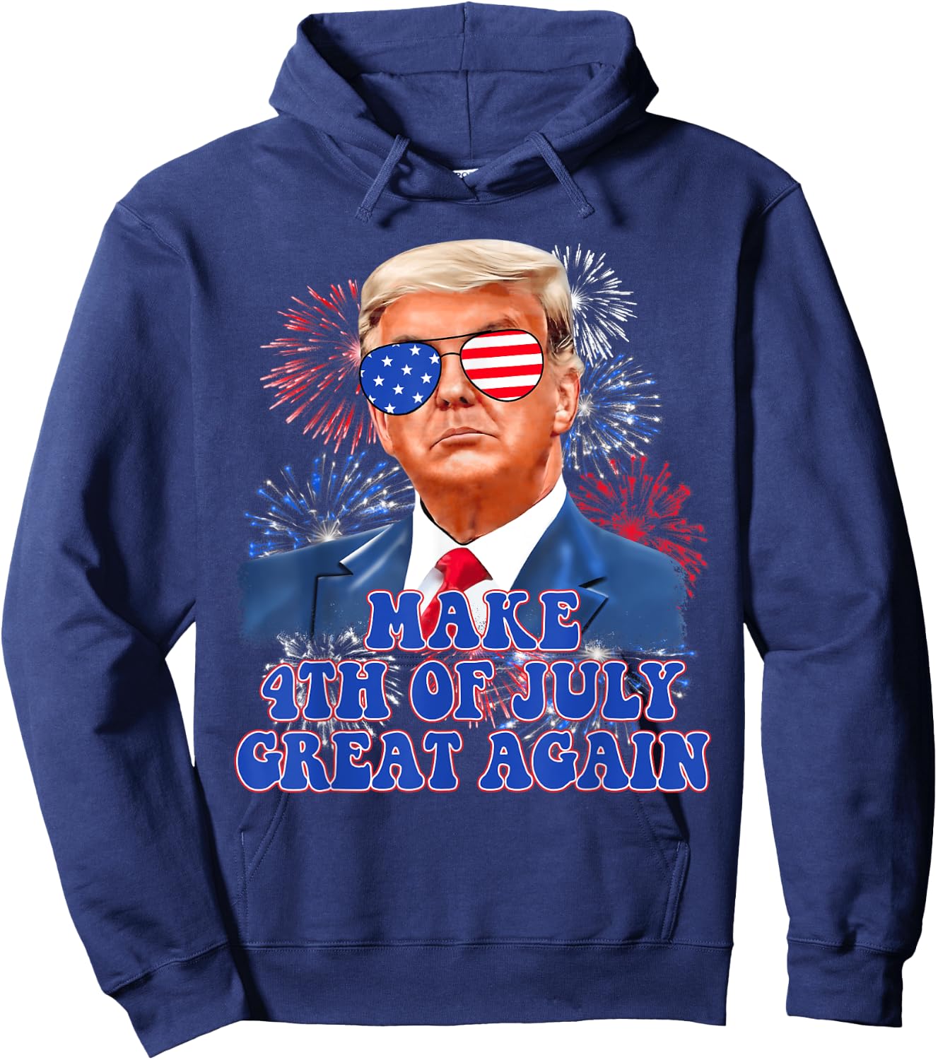 Trump Make 4th Of July Great Again American Flag Firework Kids Men Hoodie - Hoodie | Navy