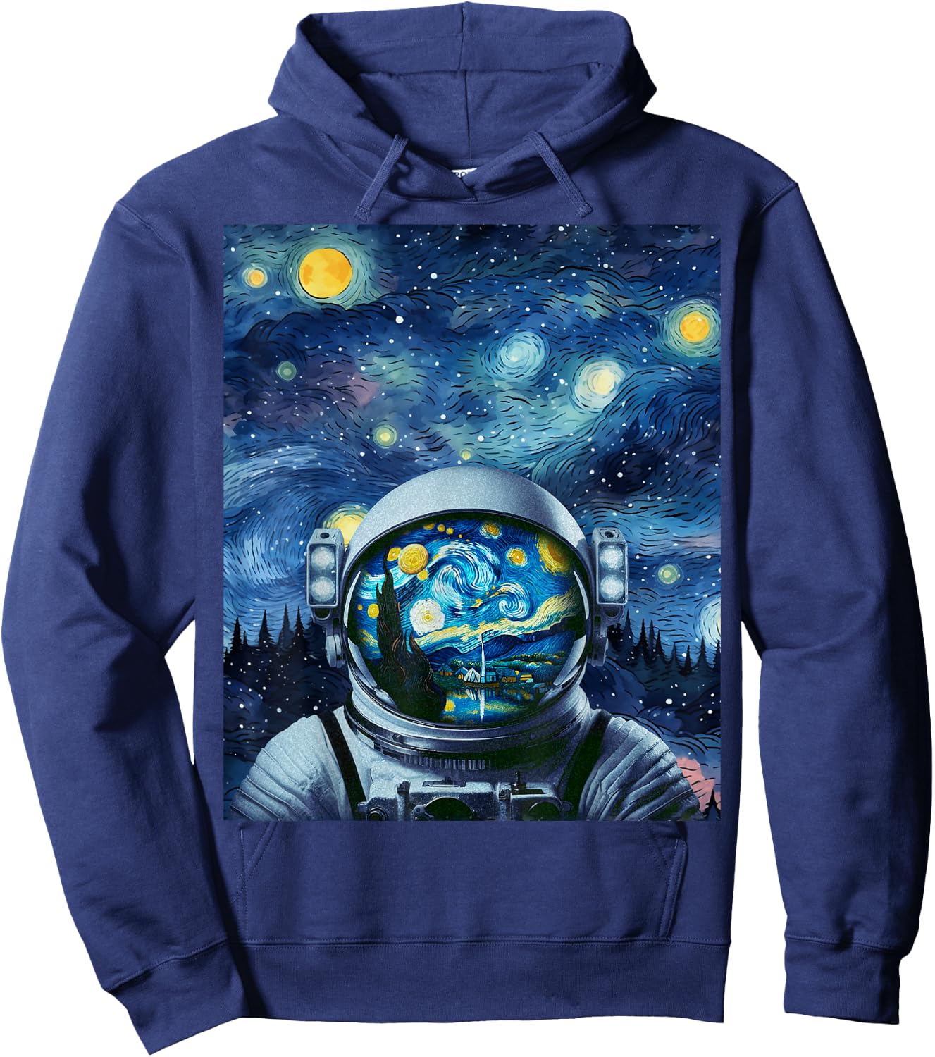 Graphic Van Gogh Starry Night Space Lovers Astronaut Lover Hoodie - Hoodie | Navy