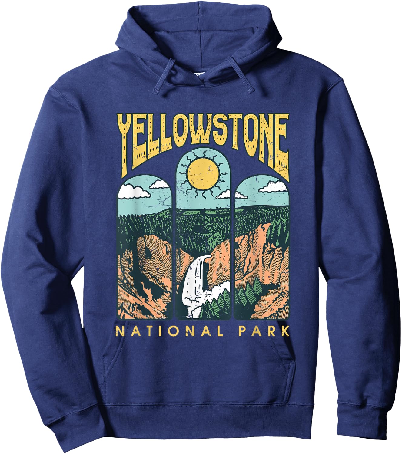 Vintage Yellowstone National Park Hiking Camping Travel Hoodie - Hoodie | Navy