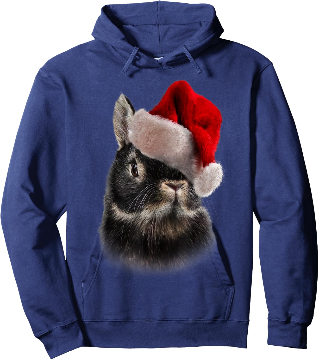 Netherland Dwarf Rabbit, Christmas Santa Hat, Bunny Hoodie - Hoodie | Navy