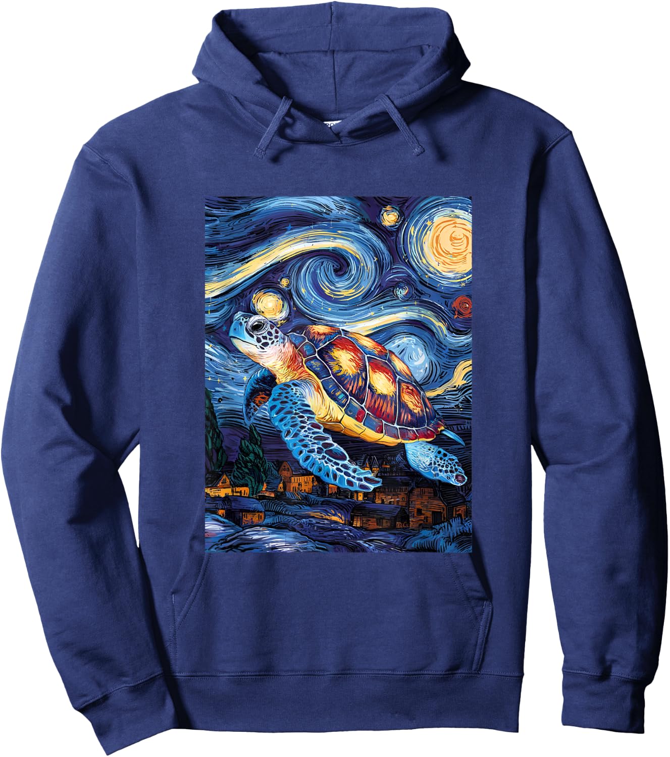 Artistic Sea Turtle Van Gogh Style Starry Night Turtle Art Hoodie - Hoodie | Navy
