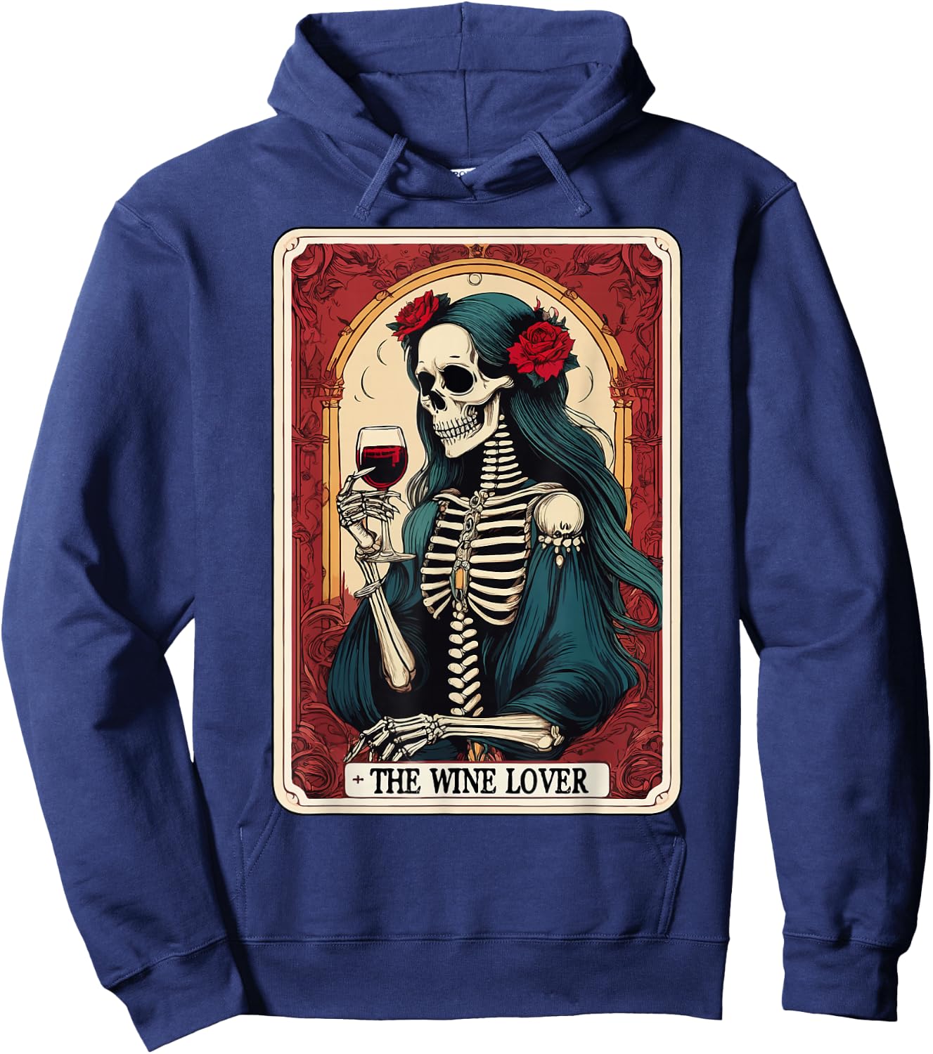 Wine Lover Tarot Card Skeleton Drinking Wine Goth Halloween Hoodie - Hoodie | Navy