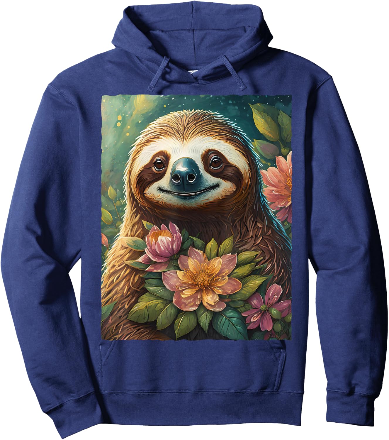 Cute Floral Sloth Watercolor Flowers Nature Animal Lover Hoodie - Hoodie | Navy