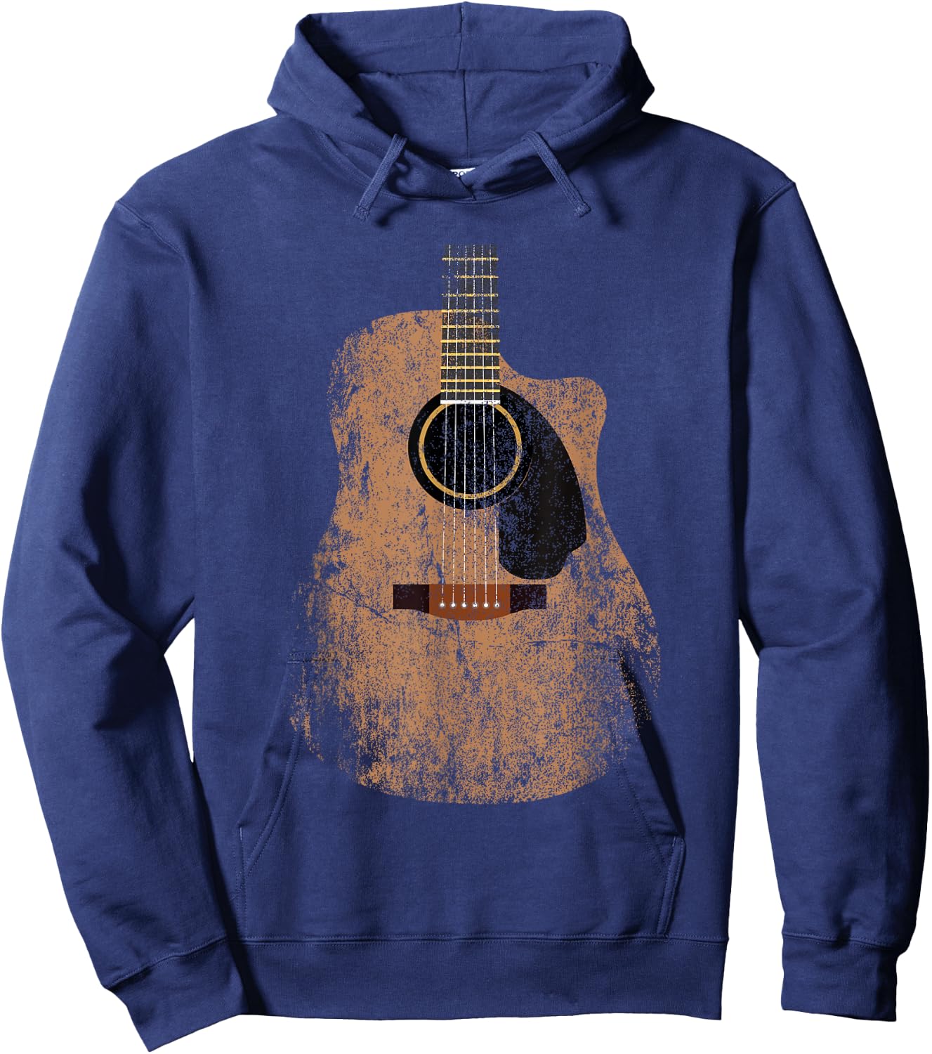 Vintage Guitar Distressed Acoustic Guitar Guitarist Player Hoodie - Hoodie | Navy