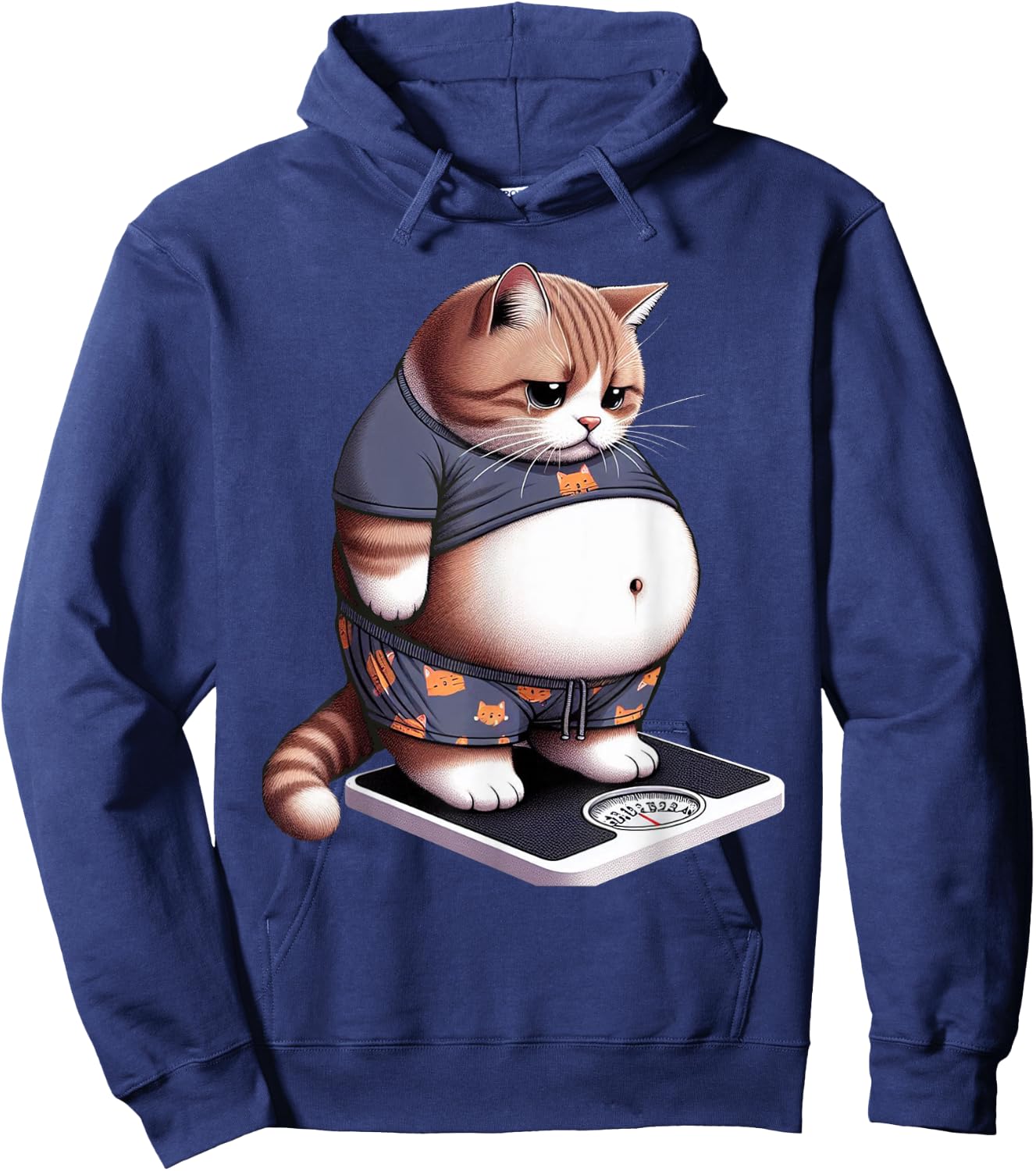 Funny Fat Cat Cute Chubby Kitten , Small, Black Hoodie - Hoodie | Navy