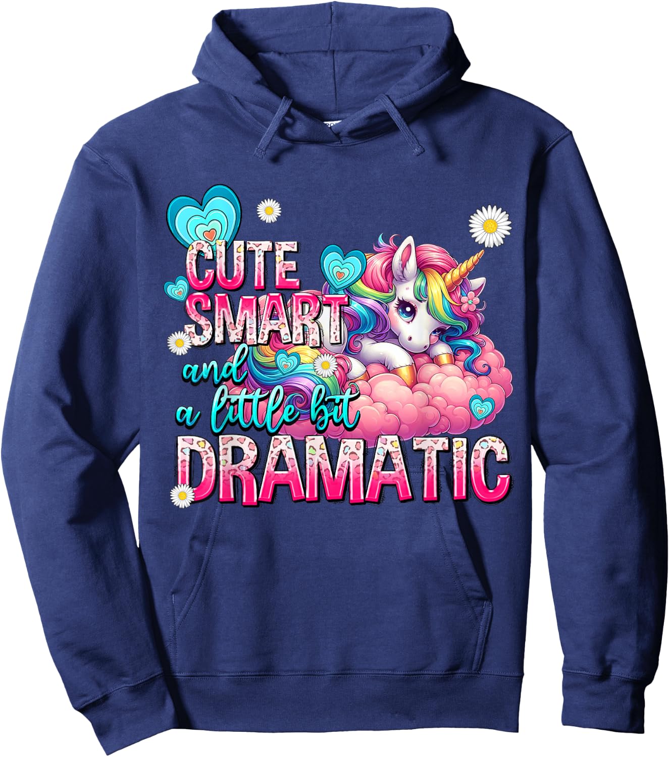 Cute Smart And A Little Bit Dramatic Funny Unicorn Kid Girls Hoodie - Hoodie | Navy
