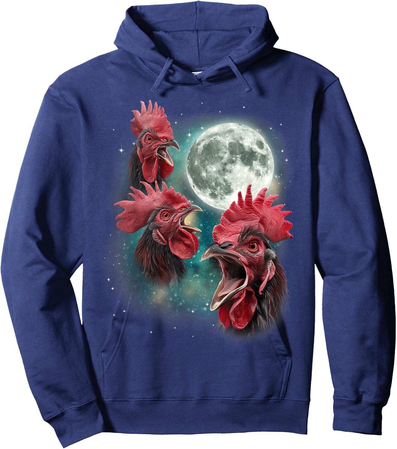 Three Rooster Moon | 3 Chickens Cluck At Moon Cursed Farm Hoodie - Hoodie | Navy