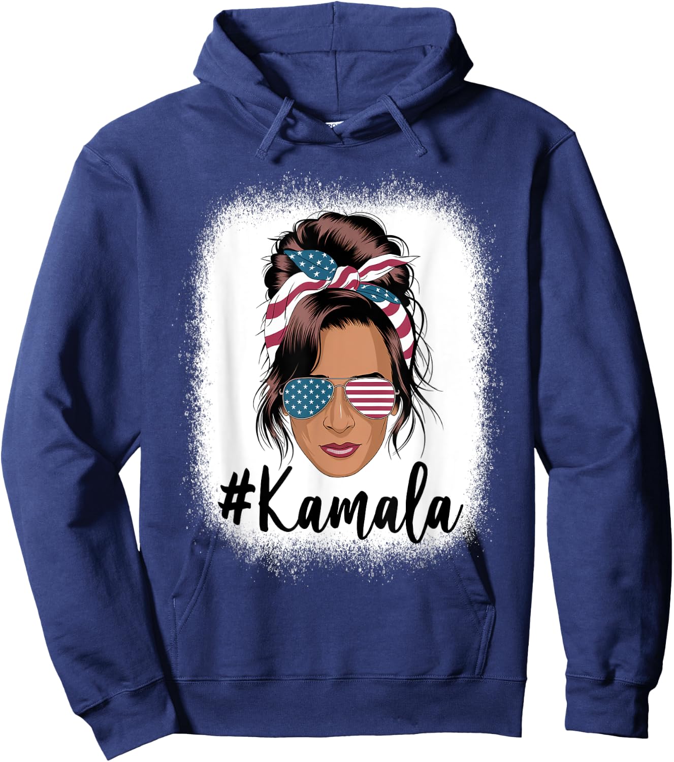 Kamala Harris Messy Bun Retro USA Patriotic American Flag Hoodie - Hoodie | Navy