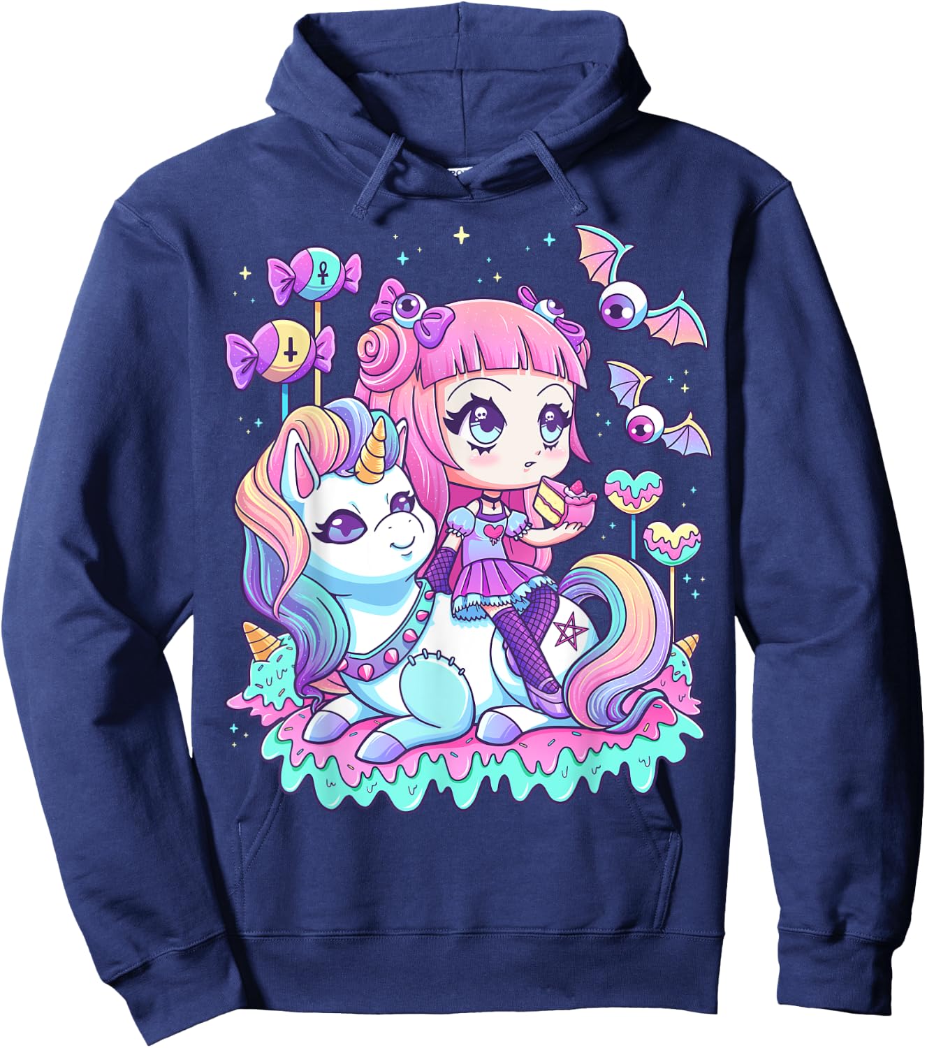Pastel Goth Cute Creepy Girl Unicorn Kawaii Menhera Witchy Hoodie - Hoodie | Navy