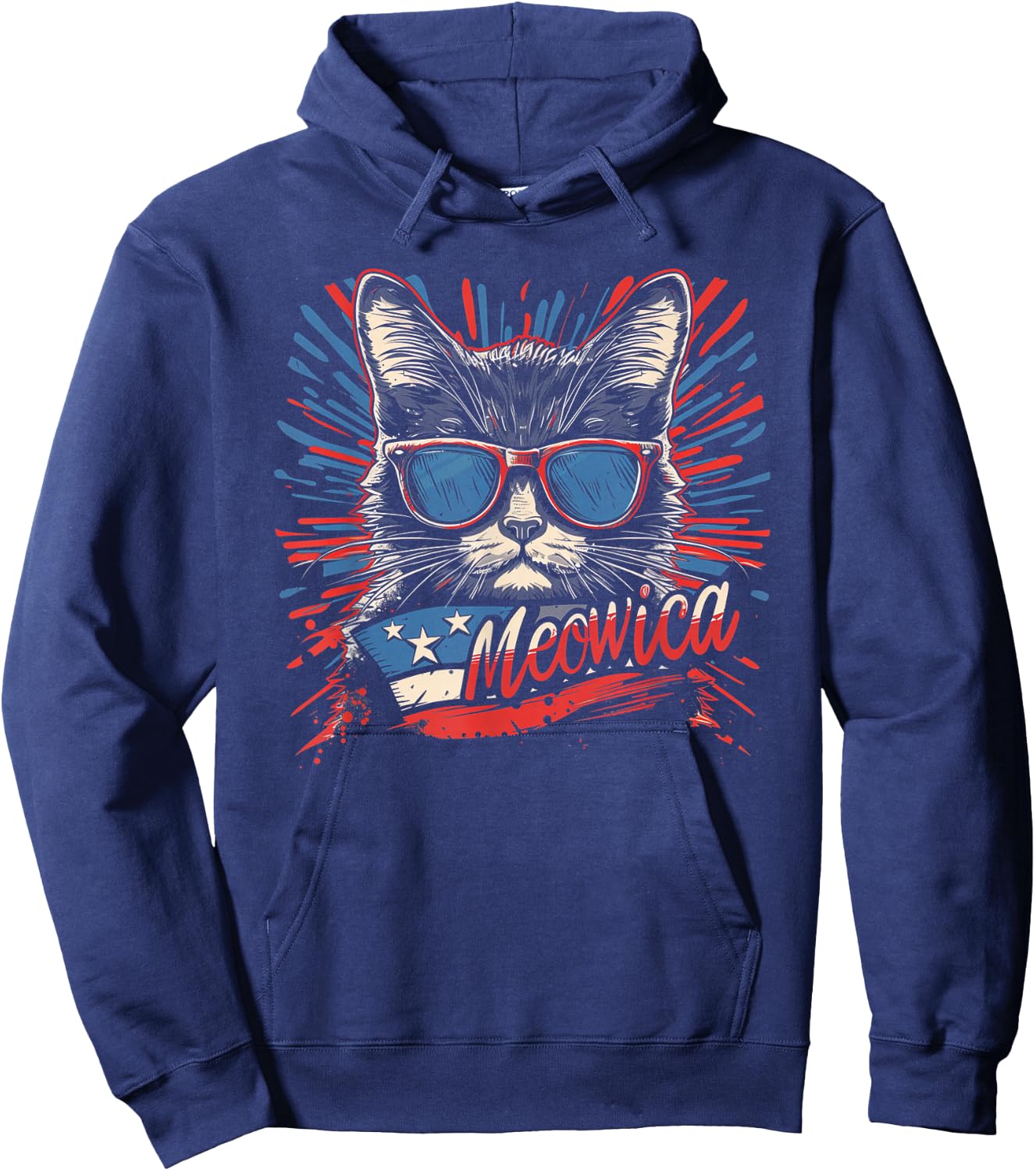 Meowica 4th of July Cat American Flag America USA Funny Kids Men Hoodie - Hoodie | Navy
