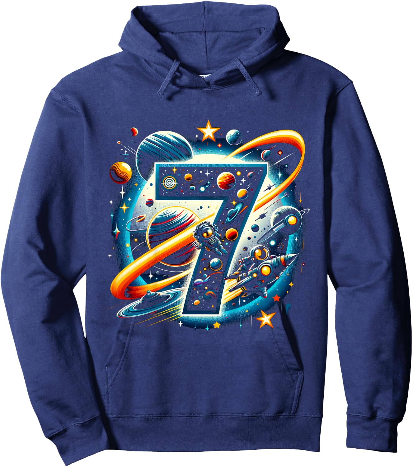 Kids Astronaut 7th Birthday Space Boys 7 Years Spaceship Hoodie - Hoodie | Navy