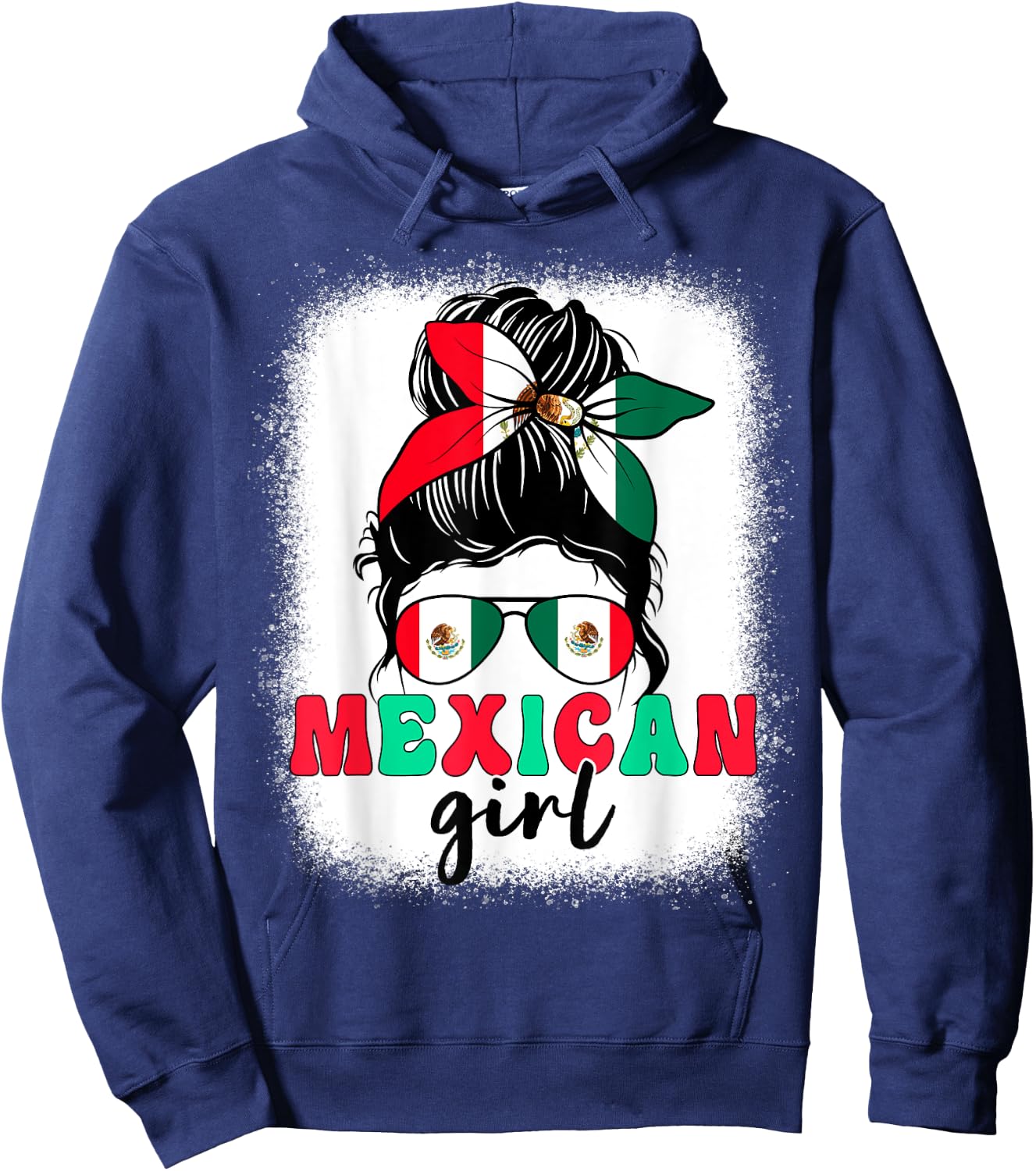 Mexican Girl Messy Bun Mexico Flag Patriotic Women Kids Hoodie - Hoodie | Navy