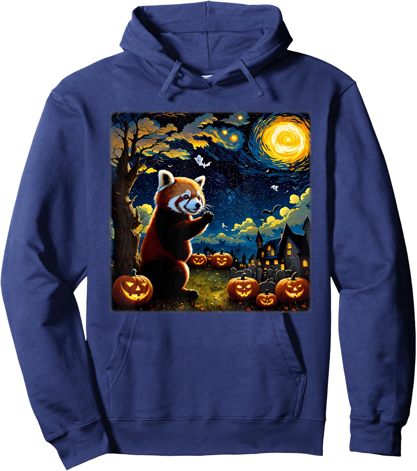 Spooky Halloween Red Panda Starry Night Hoodie - Hoodie | Navy