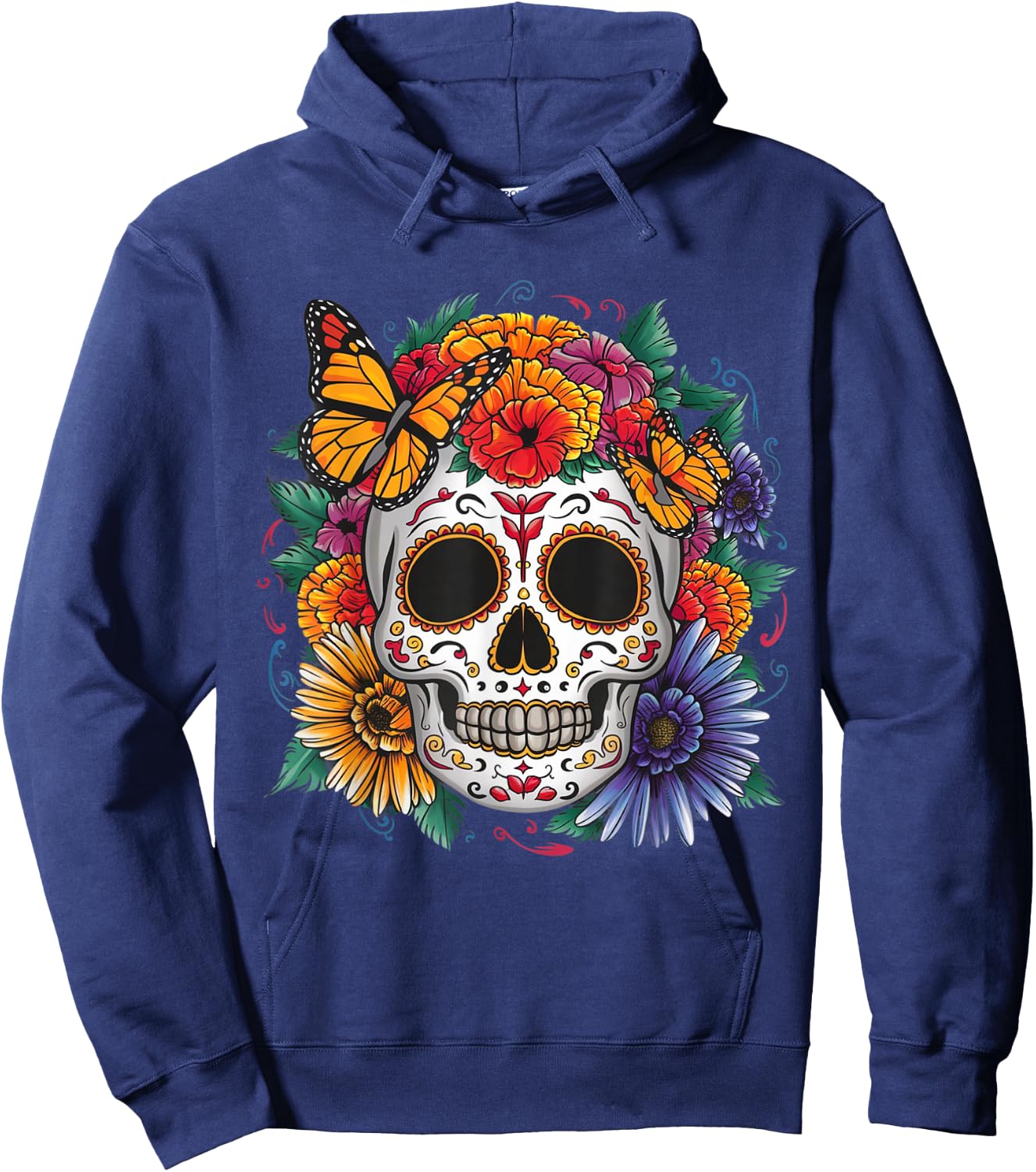 Sugar Skull Butterfly Day of Dead Halloween Dia De Muertos Hoodie - Hoodie | Navy