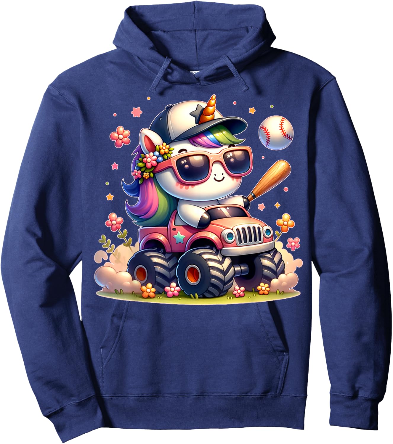 Cute Unicorn Softball Baseball T-ball Shirt for Girl Toddler Hoodie - Hoodie | Navy