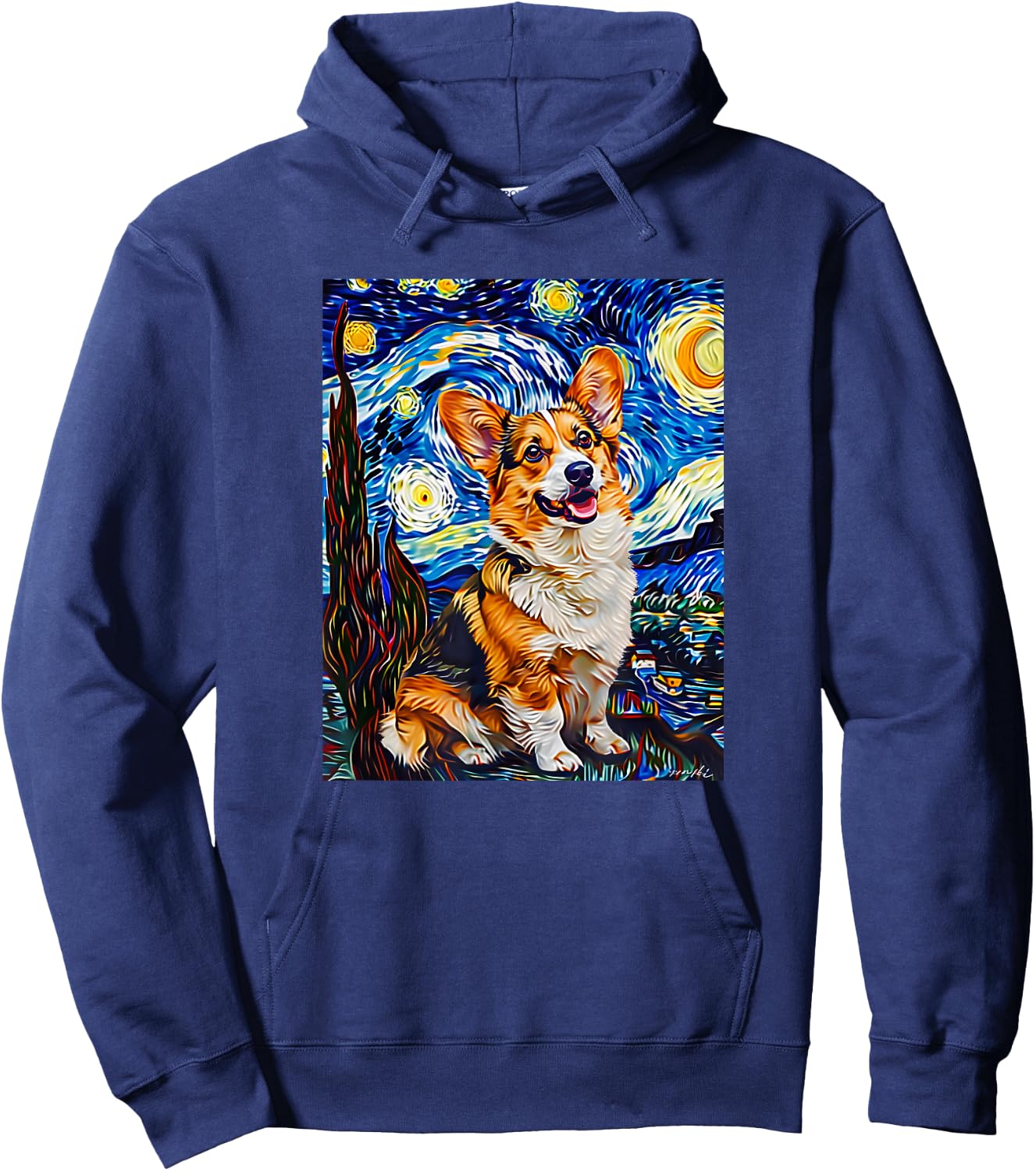 Cute Van Gogh Corgi Starry Night Funny Women Men Hoodie - Hoodie | Navy