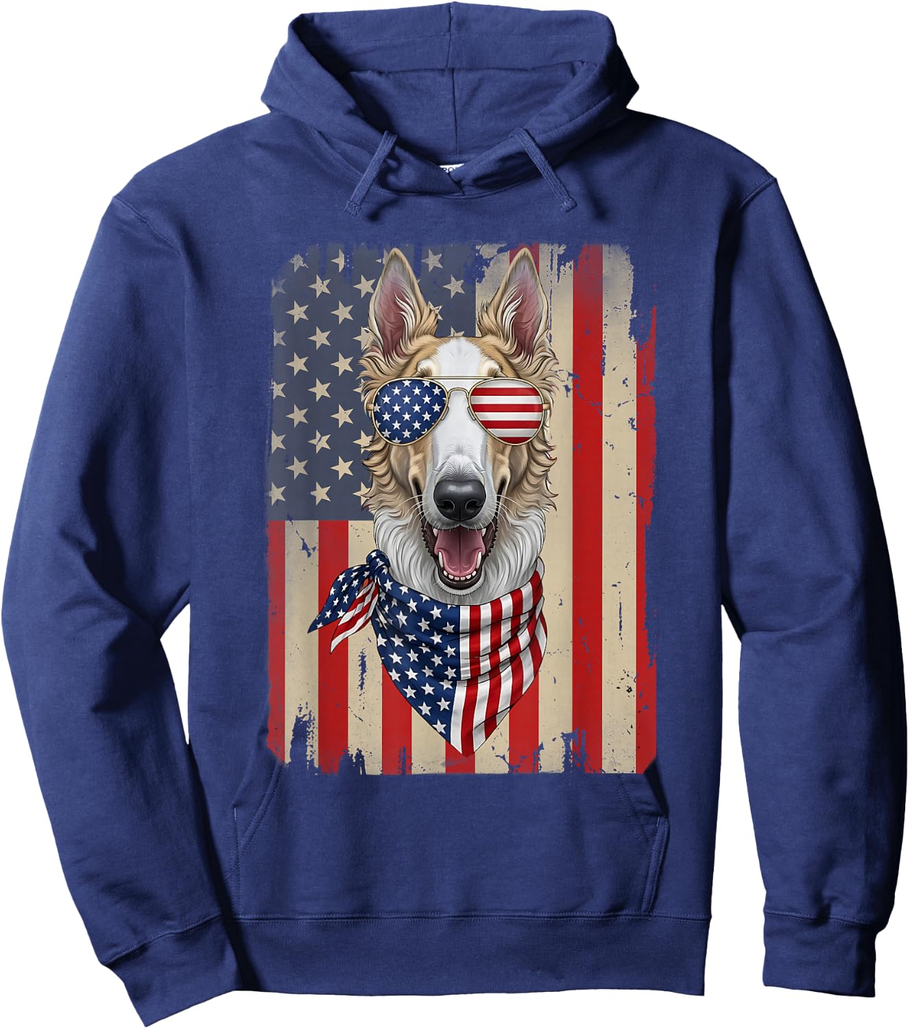 4th of July Borzoi Dog American Flag USA Patriotic Hoodie - Hoodie | Navy
