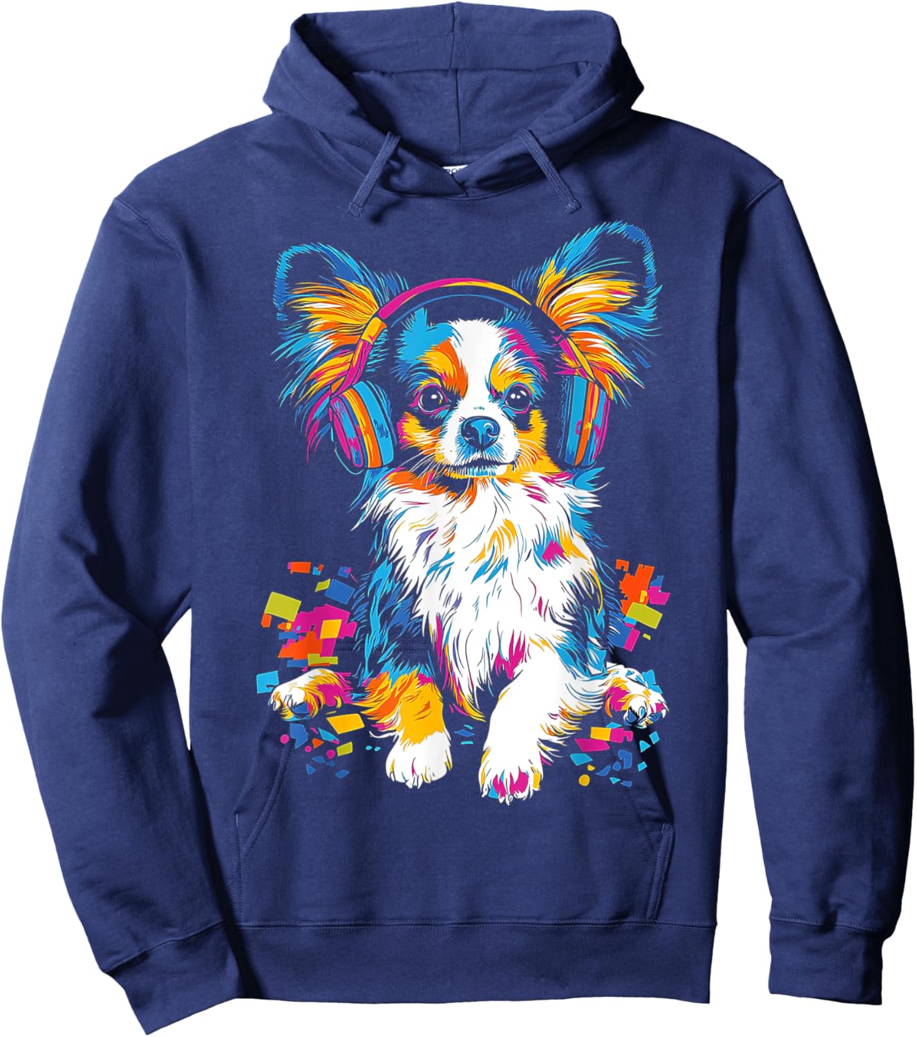 Papillon Dog Motif Pet Artwork Music Headphone Papillon Hoodie - Hoodie | Navy