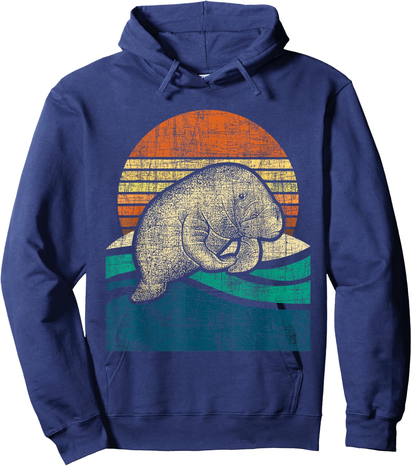 Retro Vintage Manatee - Zookeeper Zoologist Marine Biologist Hoodie - Hoodie | Navy