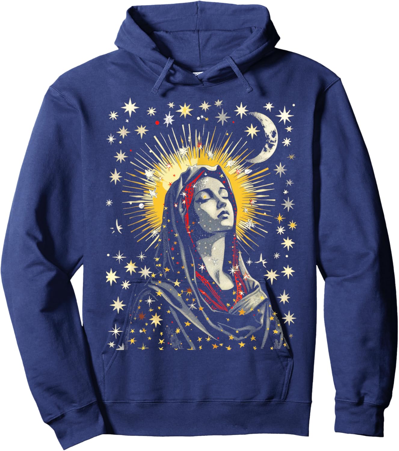 Virgin Mary Stars Moon Religious Saint Catholic Hoodie - Hoodie | Navy