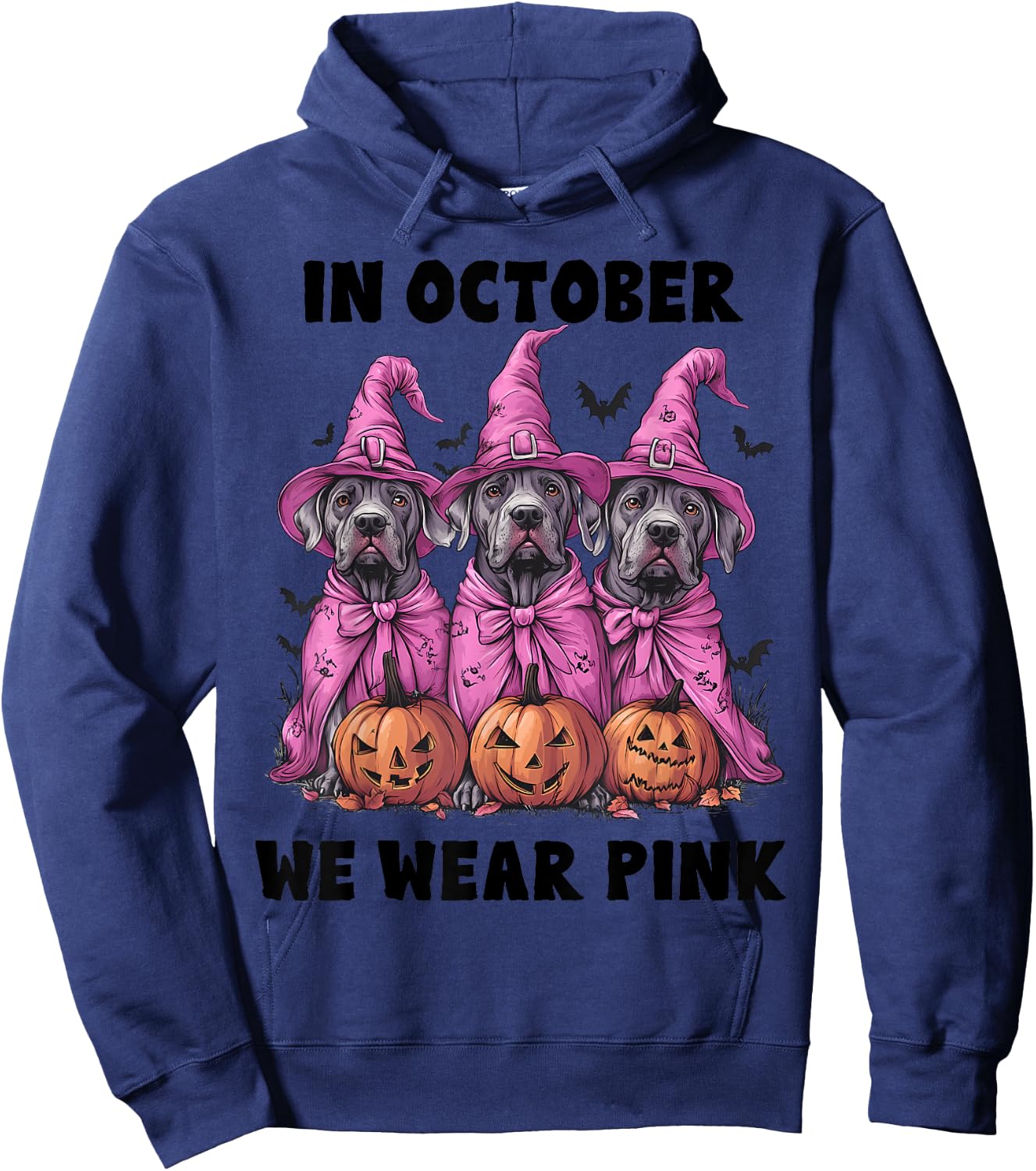 In October We Wear Pink Great Dane Halloween Breast Cancer Hoodie - Hoodie | Navy