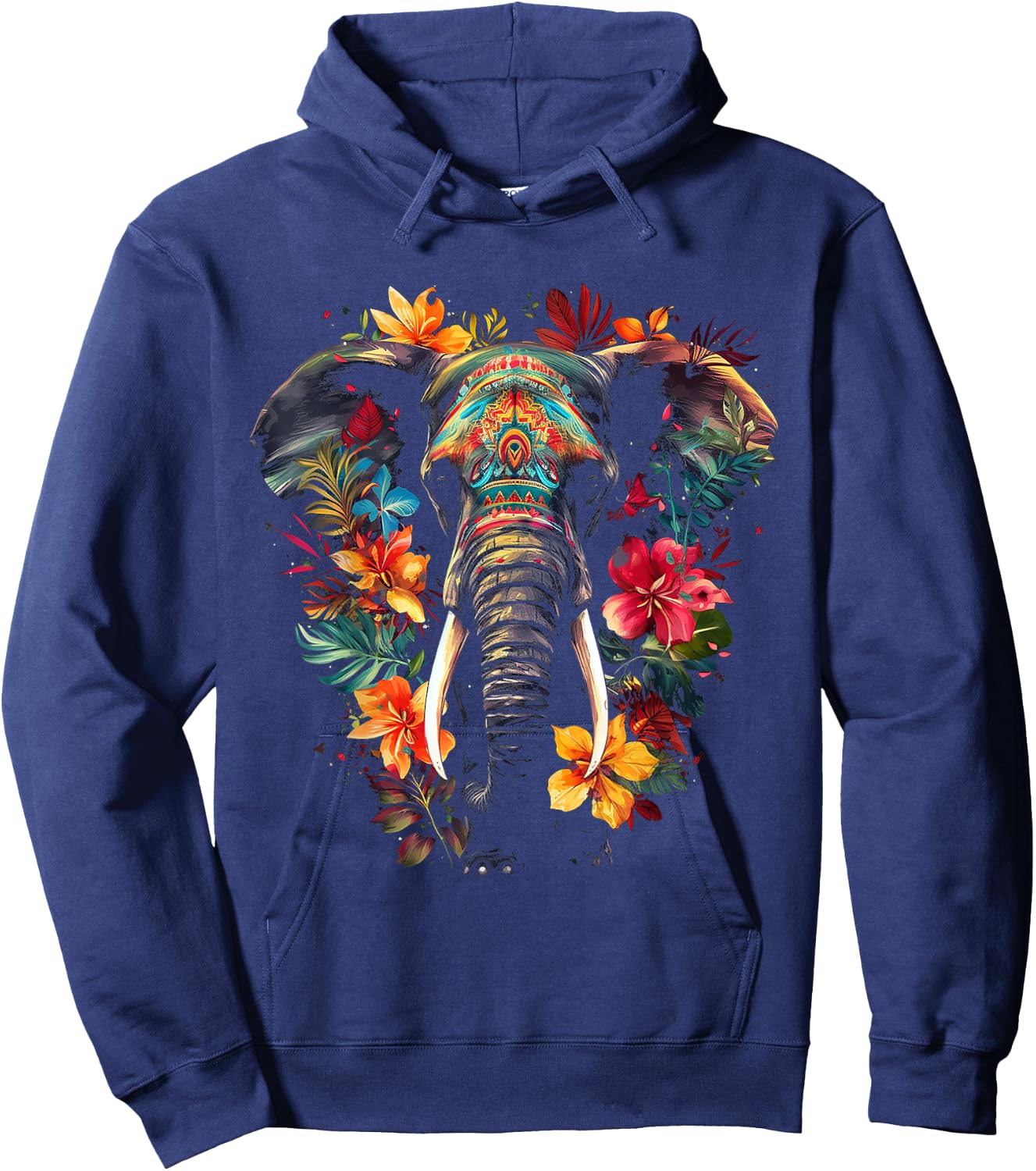 Elephant Flower Animal Graphic Artwork Elephant Hoodie - Hoodie | Navy