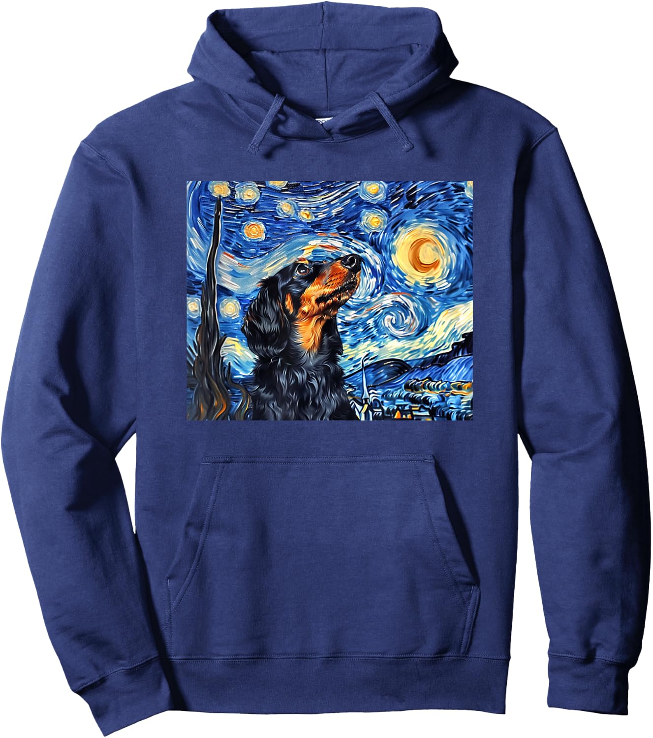 Funny Starry Night Black Long Haired Dachshund Lover Hoodie - Hoodie | Navy