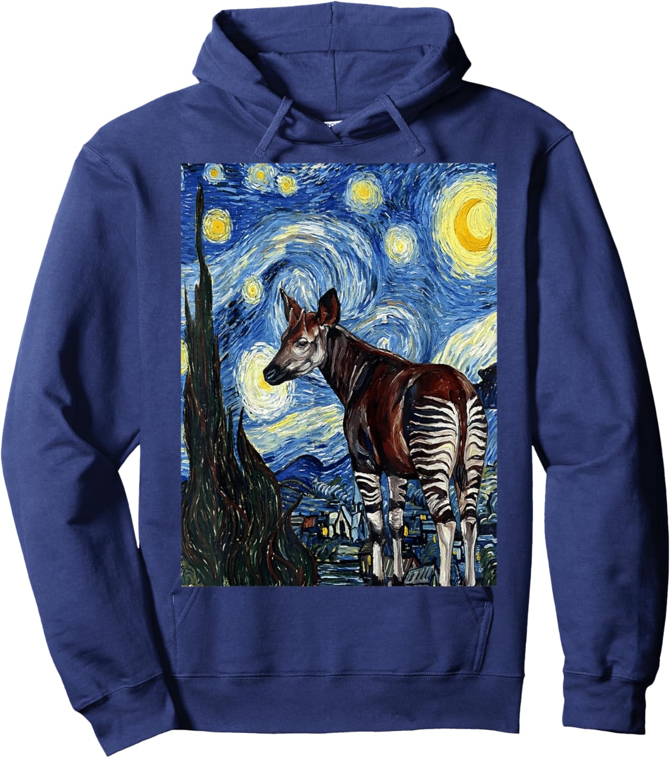 Okapi Starry Night Van Gogh Style Painting Hoodie - Hoodie | Navy