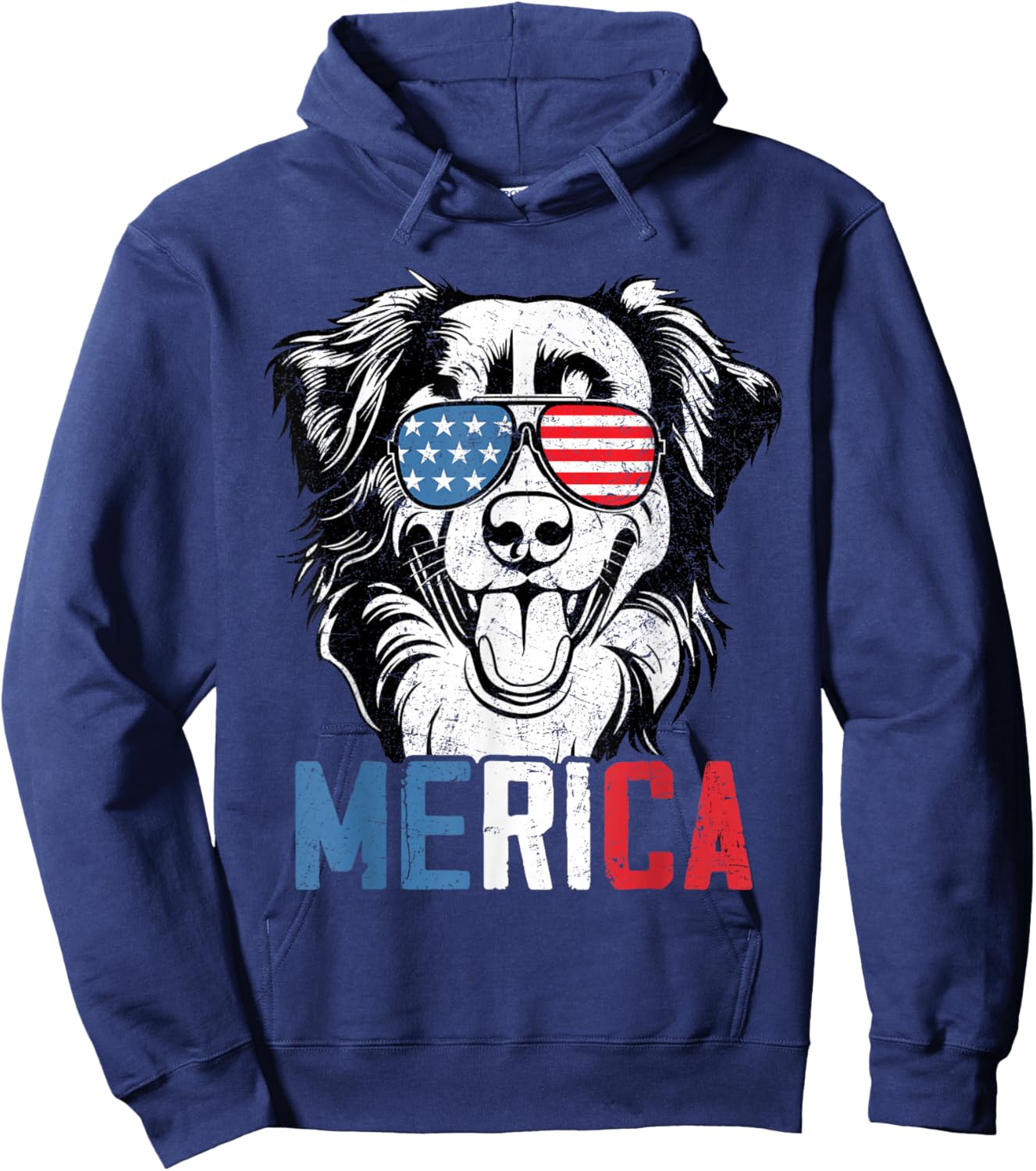 Patriotic Australian Shepherd Dog Merica 4th Of July Funny Hoodie - Hoodie | Navy