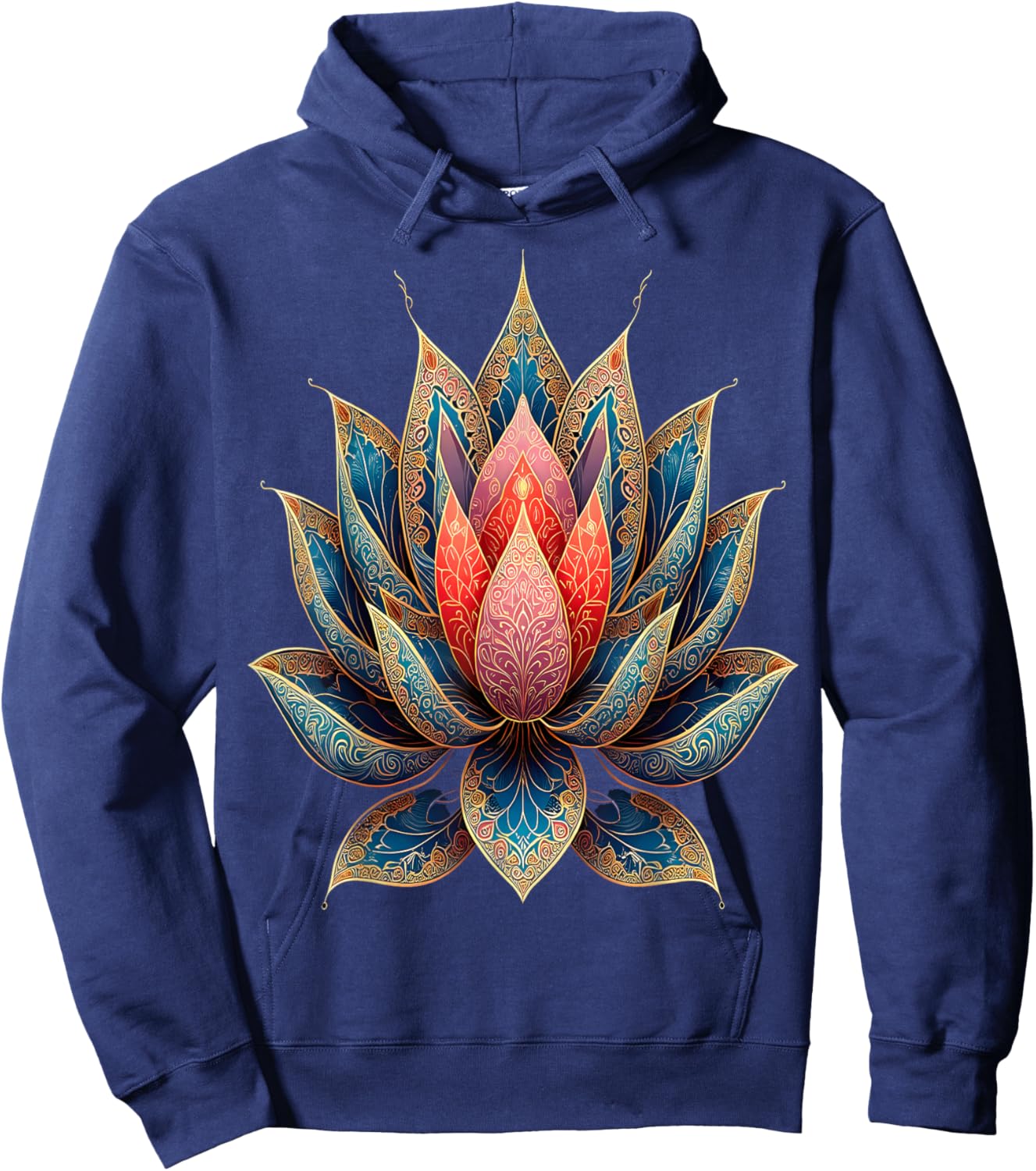 Ornate Lotus Mandala Spiritual Serenity Hoodie - Hoodie | Navy