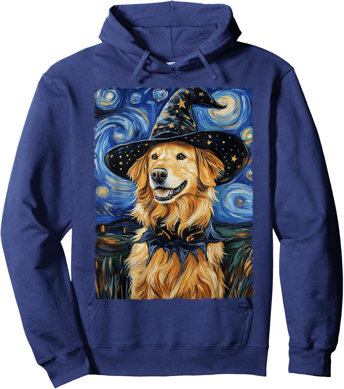 Golden Retriever Witch Costume Painting Starry Night Dog Women Kids Hoodie - Hoodie | Navy
